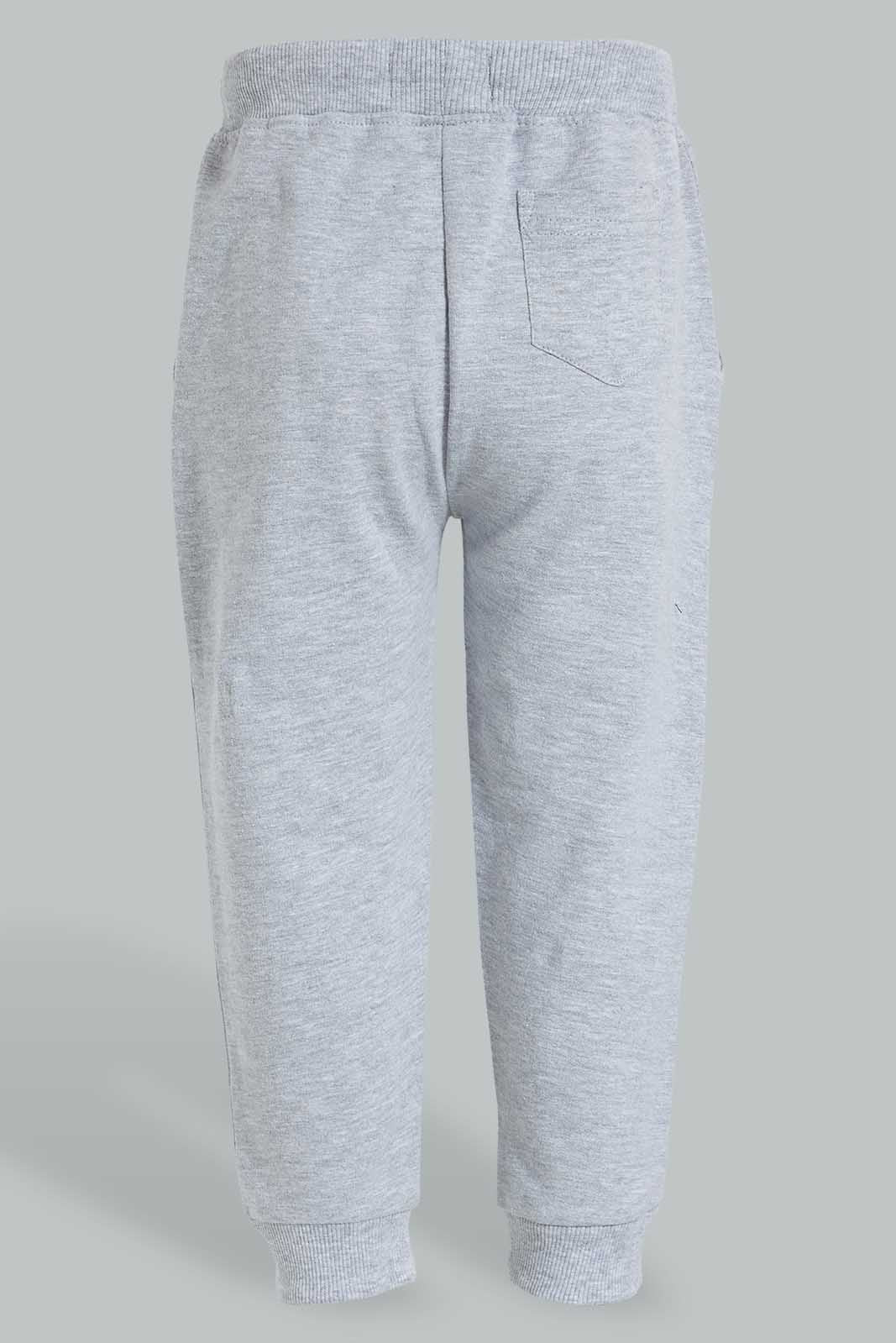 Redtag-Grey-Placement-Print-Active-Pant-Joggers-Infant-Boys-3 to 24 Months