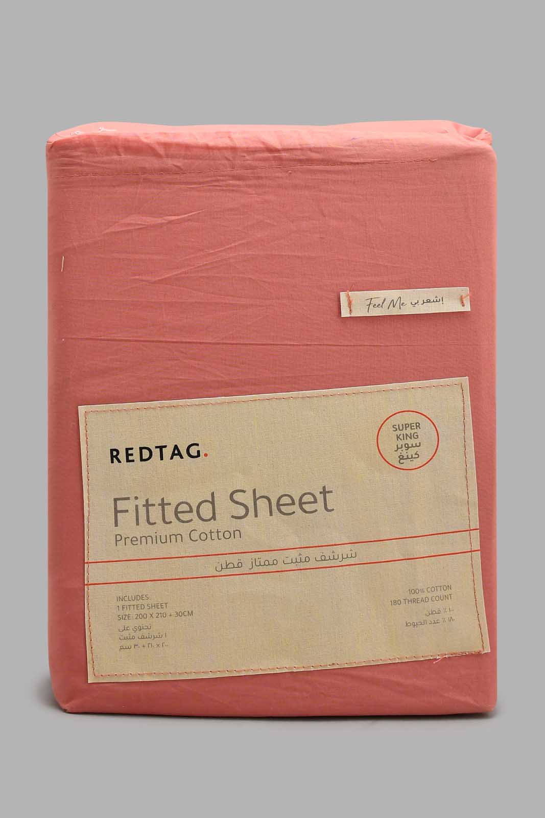 Redtag-Pink-Cotton-Fitted-Sheet-(Super-King-Size)-Fitted-Sheets-Home-Bedroom-