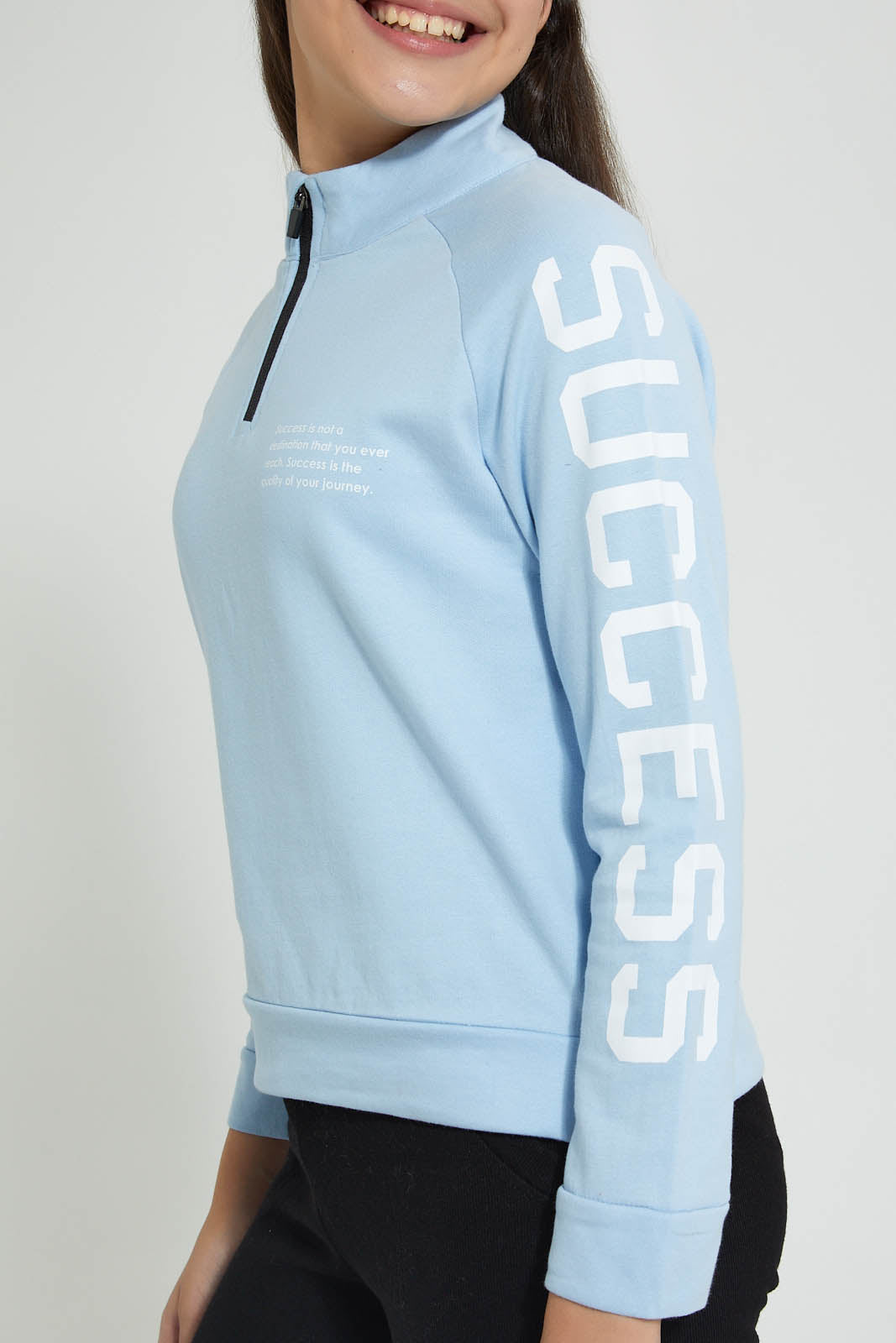 Redtag-Lt-Blue-High-Neck-Sweatshirt-Active-Sweatshirts-Senior-Girls-9 to 14 Years