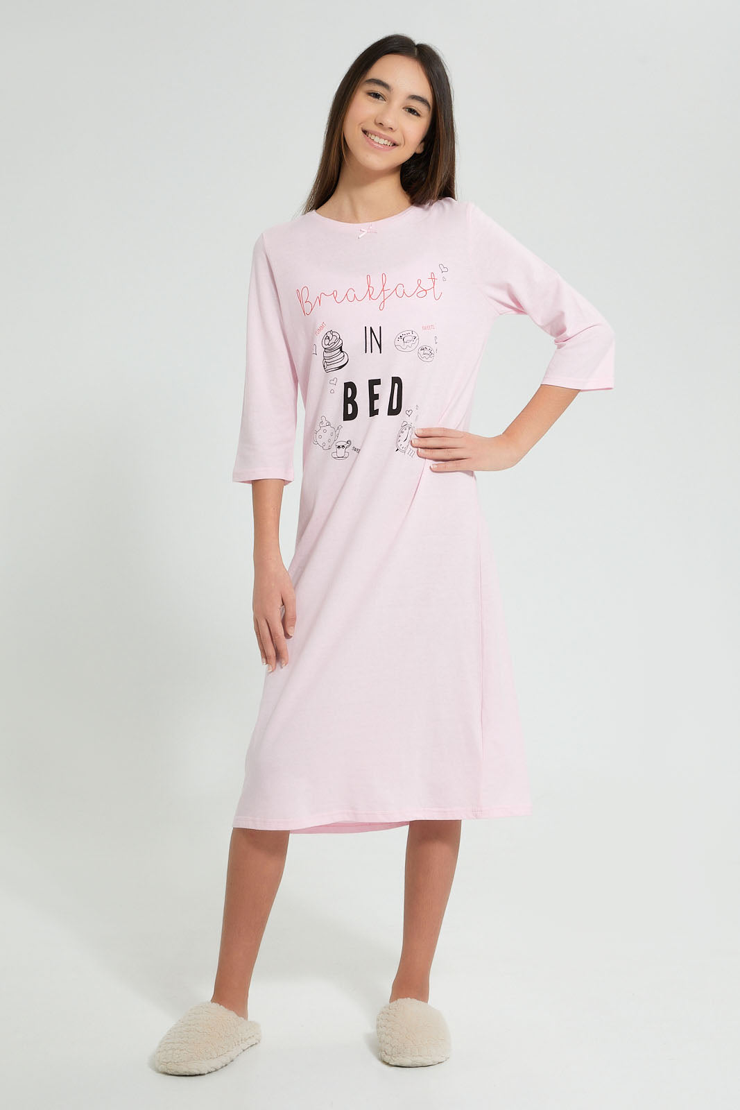 Redtag-Pink-Butterfly-Longer-Length-Night-Dress-Nightshirts-Senior-Girls-9 to 14 Years