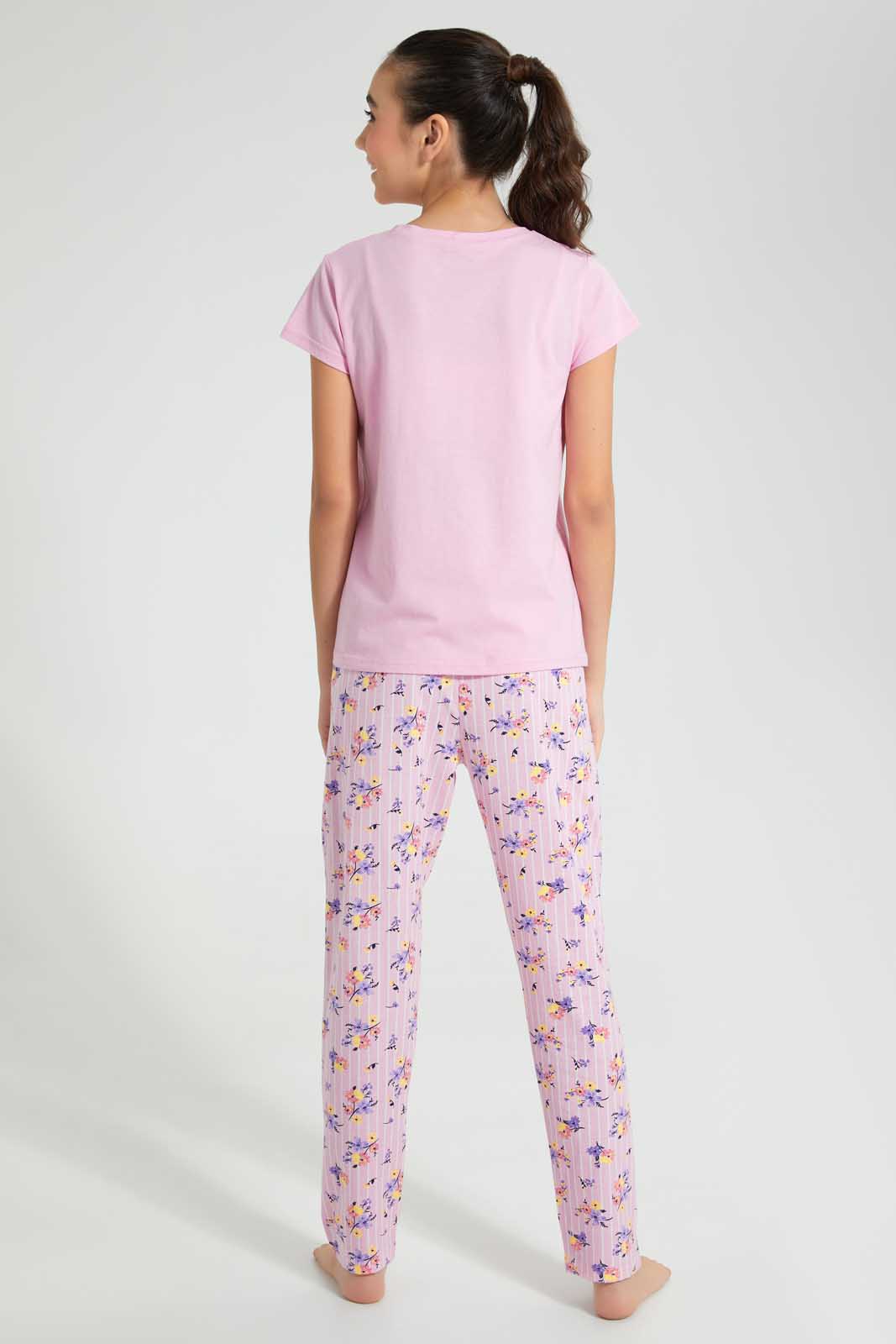 Redtag-Purple-Panda-Floral-Pajama-Sets-Pyjama-Sets-Senior-Girls-9 to 14 Years