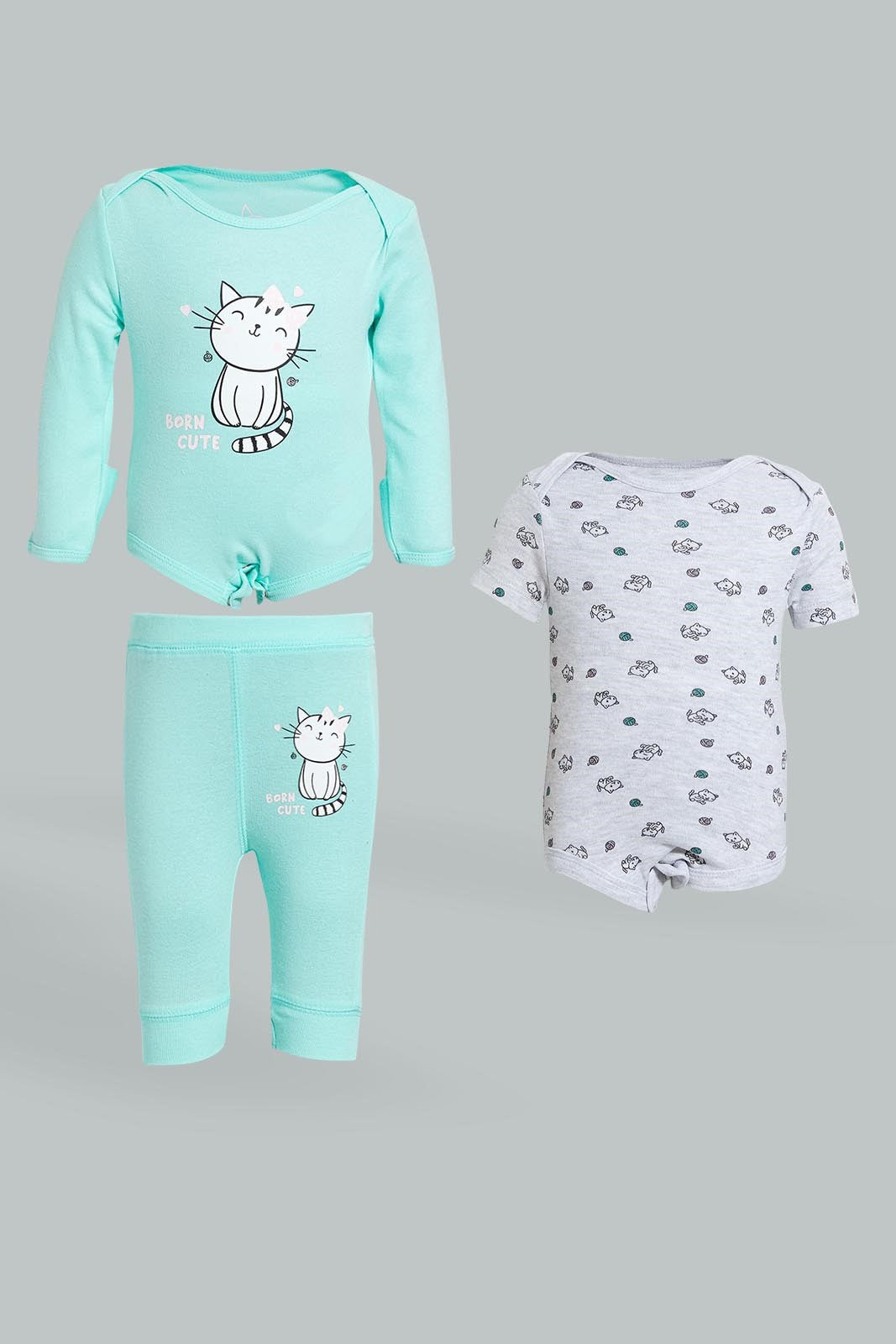 Mint And Grey Cat Print Gift Set (3 Piece)