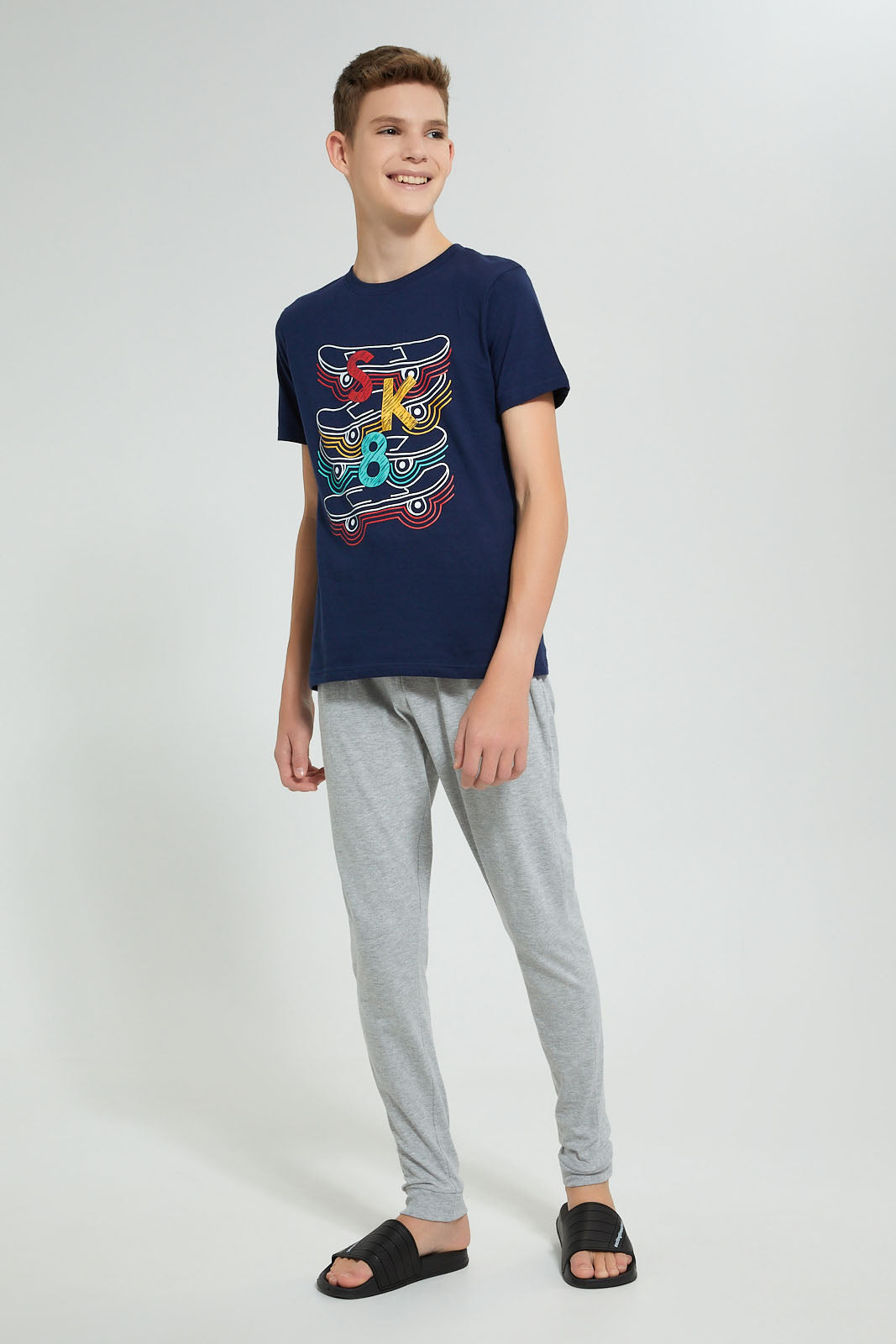 Redtag-Navy-Skate-Night-Suit-Pyjama-Sets-Senior-Boys-9 to 14 Years