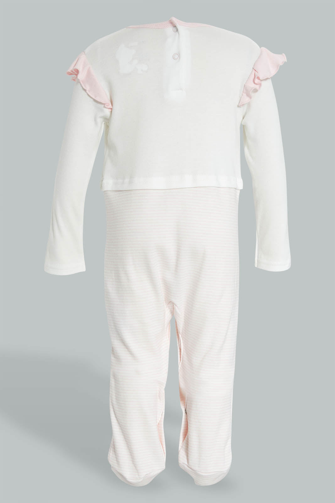 Redtag-White-And-Pink-Kitten-Face-Cut-&-Sewn-Sleepsuit-Sleepsuits-Baby-0 to 12 Months