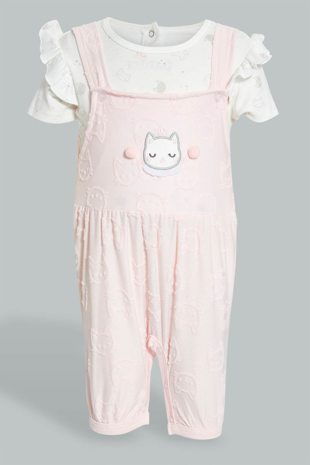 Redtag-Pink-Kitten-Jacquard-Duangree-Rompers-Baby-0 to 12 Months