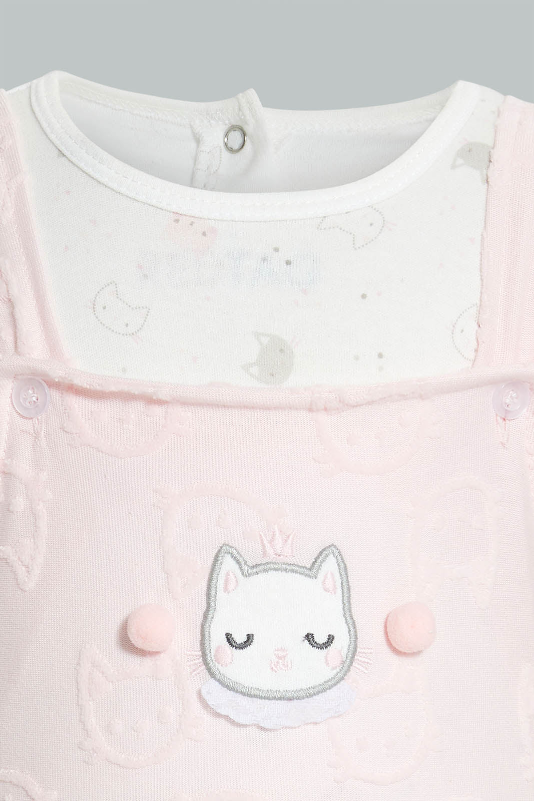 Redtag-Pink-Kitten-Jacquard-Duangree-Rompers-Baby-0 to 12 Months