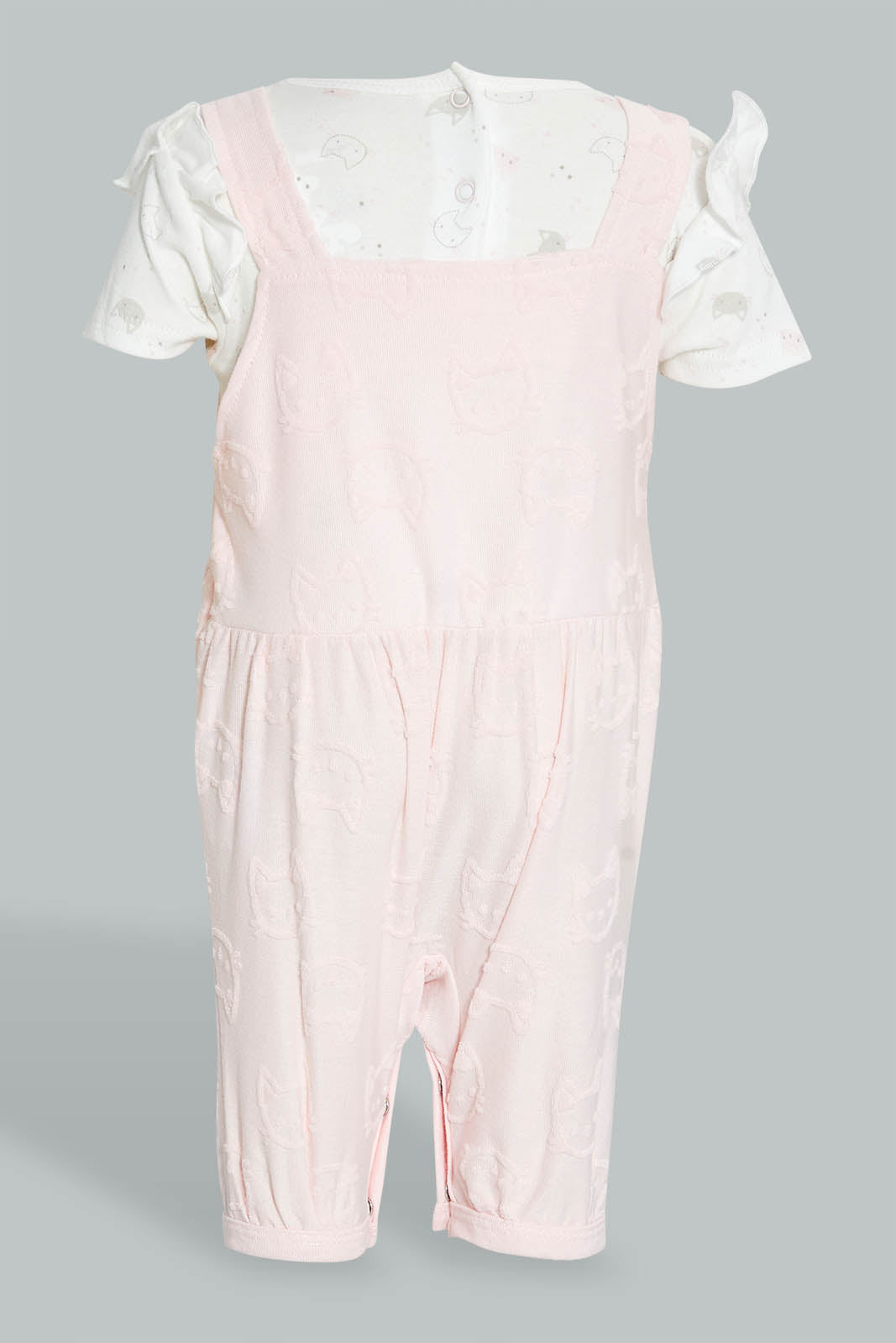 Redtag-Pink-Kitten-Jacquard-Duangree-Rompers-Baby-0 to 12 Months