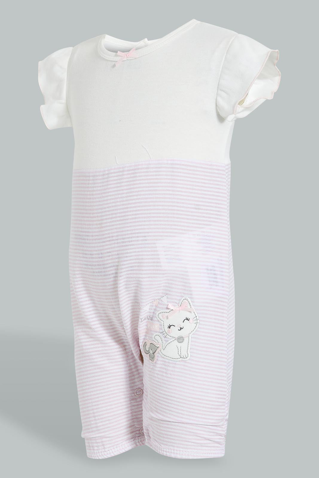 Redtag-White-And-Pink-Seer-Sucker-Romper-Colour:Pink,-Filter:Baby-(0-to-12-Mths),-NBG-Rompers,-New-In,-New-In-NBG,-Non-Sale,-S22B,-Section:Kidswear-Baby-0 to 12 Months