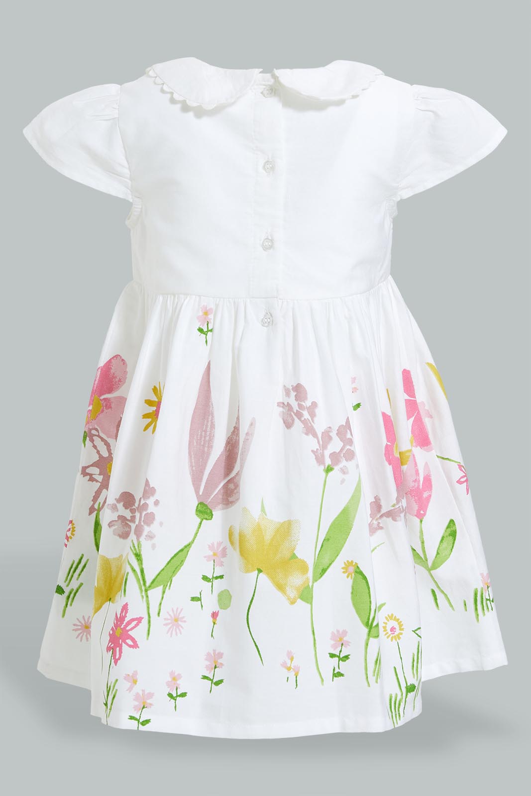 Redtag-Colar-Floral-Printed-Hem-Colour:White,-Filter:Infant-Girls-(3-to-24-Mths),-Infant-Girls-Dresses,-New-In,-New-In-ING,-Non-Sale,-S22B,-Section:Kidswear-Infant-Girls-3 to 24 Months