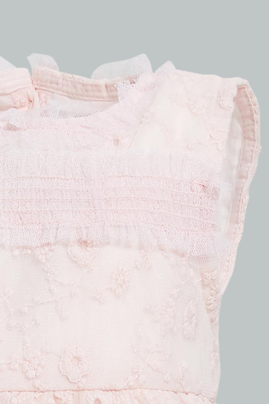 Redtag-Pink-Embroideredroidered-Mesh-Dress-Colour:Pink,-Filter:Baby-(0-to-12-Mths),-NBG-Dresses,-New-In,-New-In-NBG,-Non-Sale,-S22B,-Section:Kidswear-Baby-0 to 12 Months