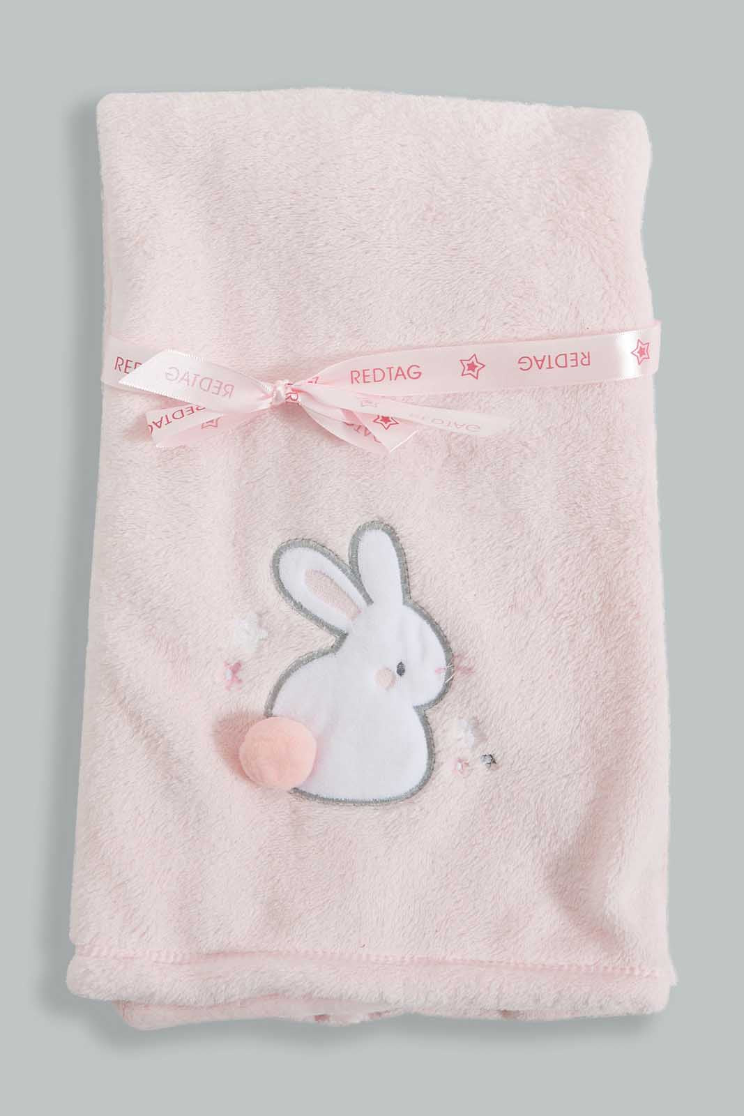 Redtag-Pink-Bunny-Fluffy-Blanket-Baby-Blankets-Baby-0 to 12 Months
