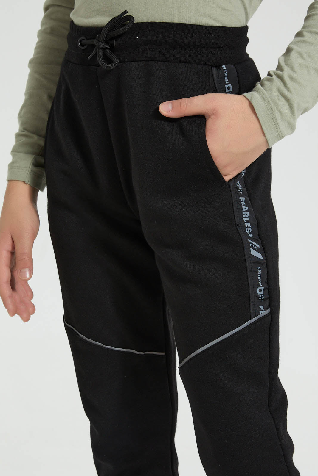 Redtag-Black-Heat-Seal-Zip-Active-Pant-Joggers-Senior-Boys-9 to 14 Years