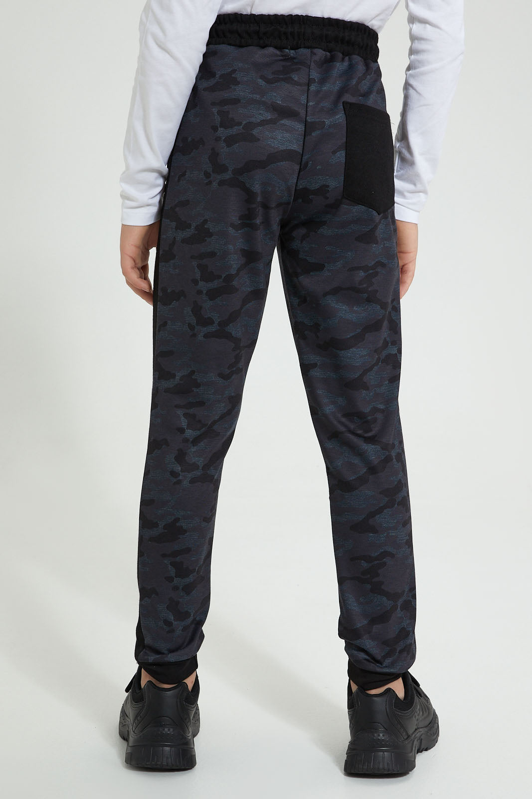 Redtag-Black-C-Biker-Knee-Active-Pant-Joggers-Senior-Boys-9 to 14 Years