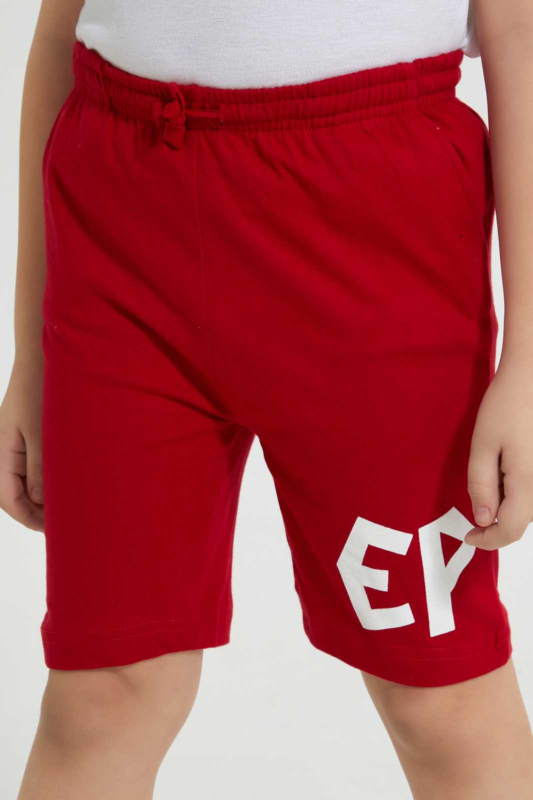 Redtag-Red-Printed-Elasticated-Waist-Short-Active-Shorts-Boys-2 to 8 Years