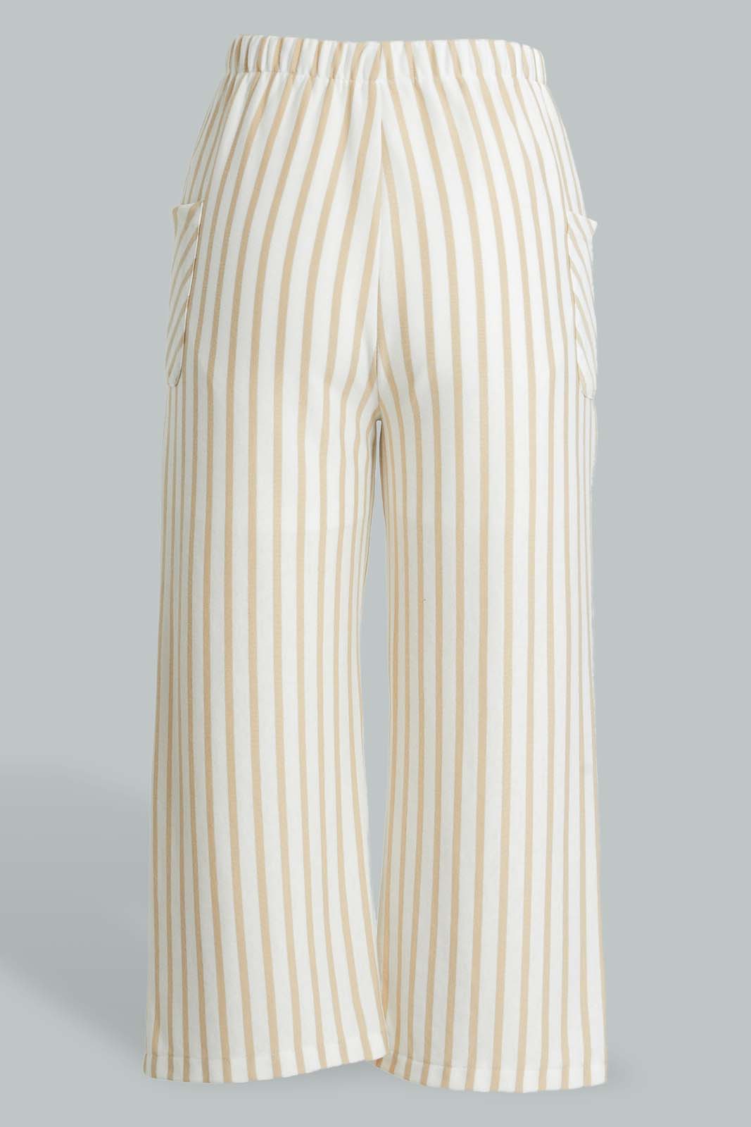 Redtag-White/Beige-Stripe-Knitted-Culottes-Trousers-Senior-Girls-9 to 14 Years