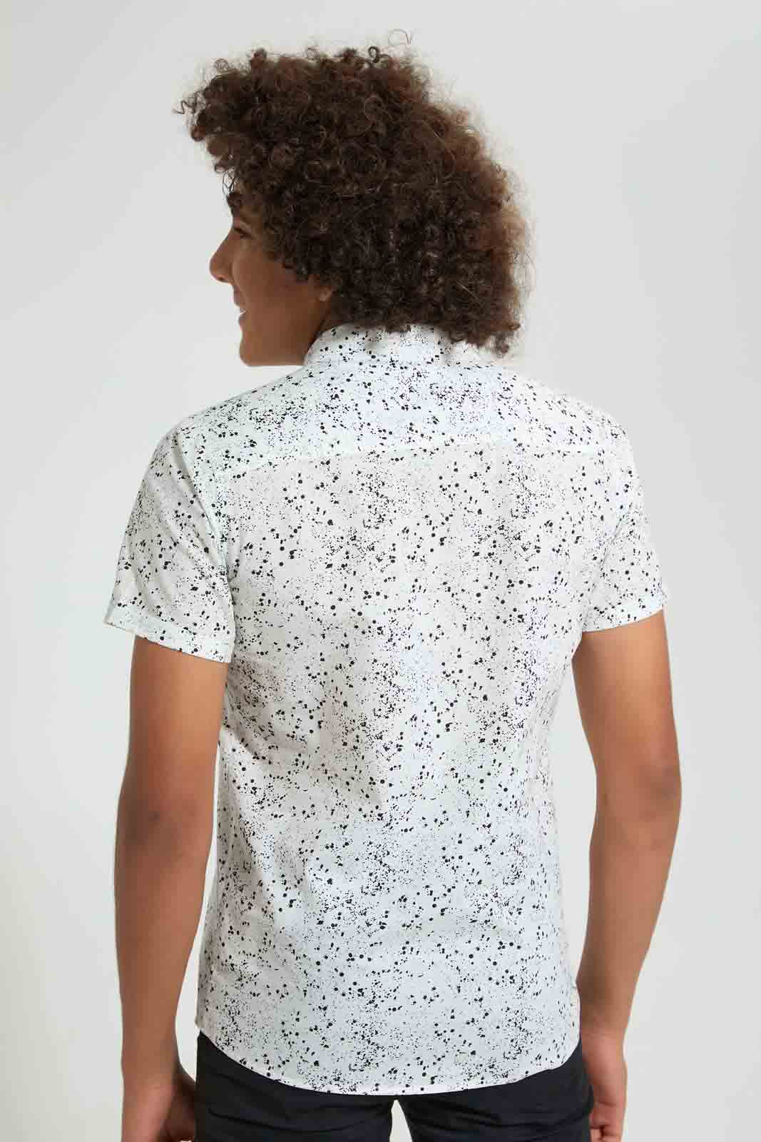 Redtag-White-Allover-Print-Casual-Shirt-Casual-Shirts-Senior-Boys-9 to 14 Years