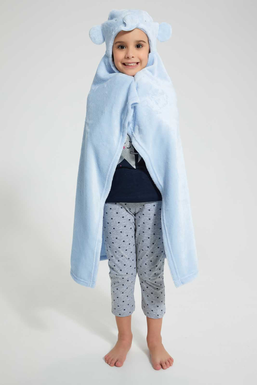 Redtag-Blue-Elphant-Hodded-Blanket-Baby-Blankets-Baby-0 to 12 Months