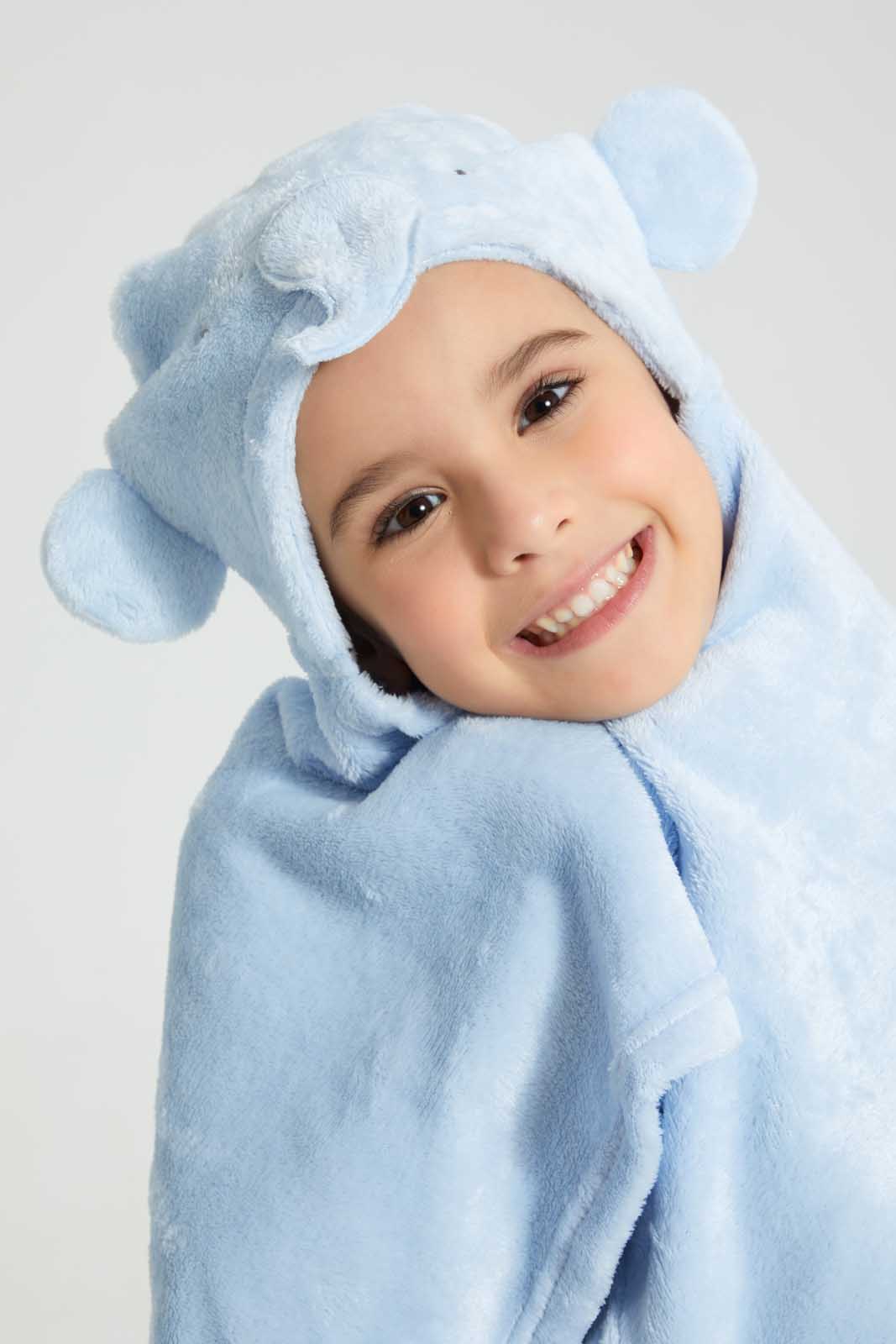 Redtag-Blue-Elphant-Hodded-Blanket-Baby-Blankets-Baby-0 to 12 Months