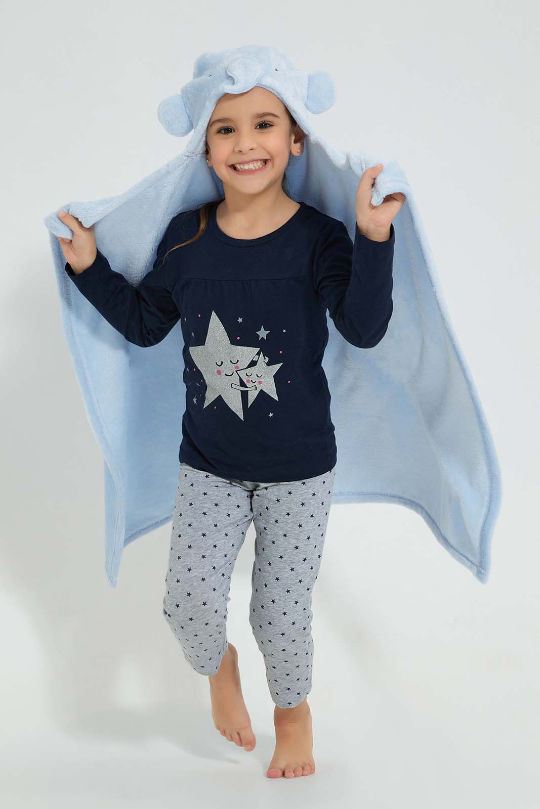 Redtag-Blue-Elphant-Hodded-Blanket-Baby-Blankets-Baby-0 to 12 Months