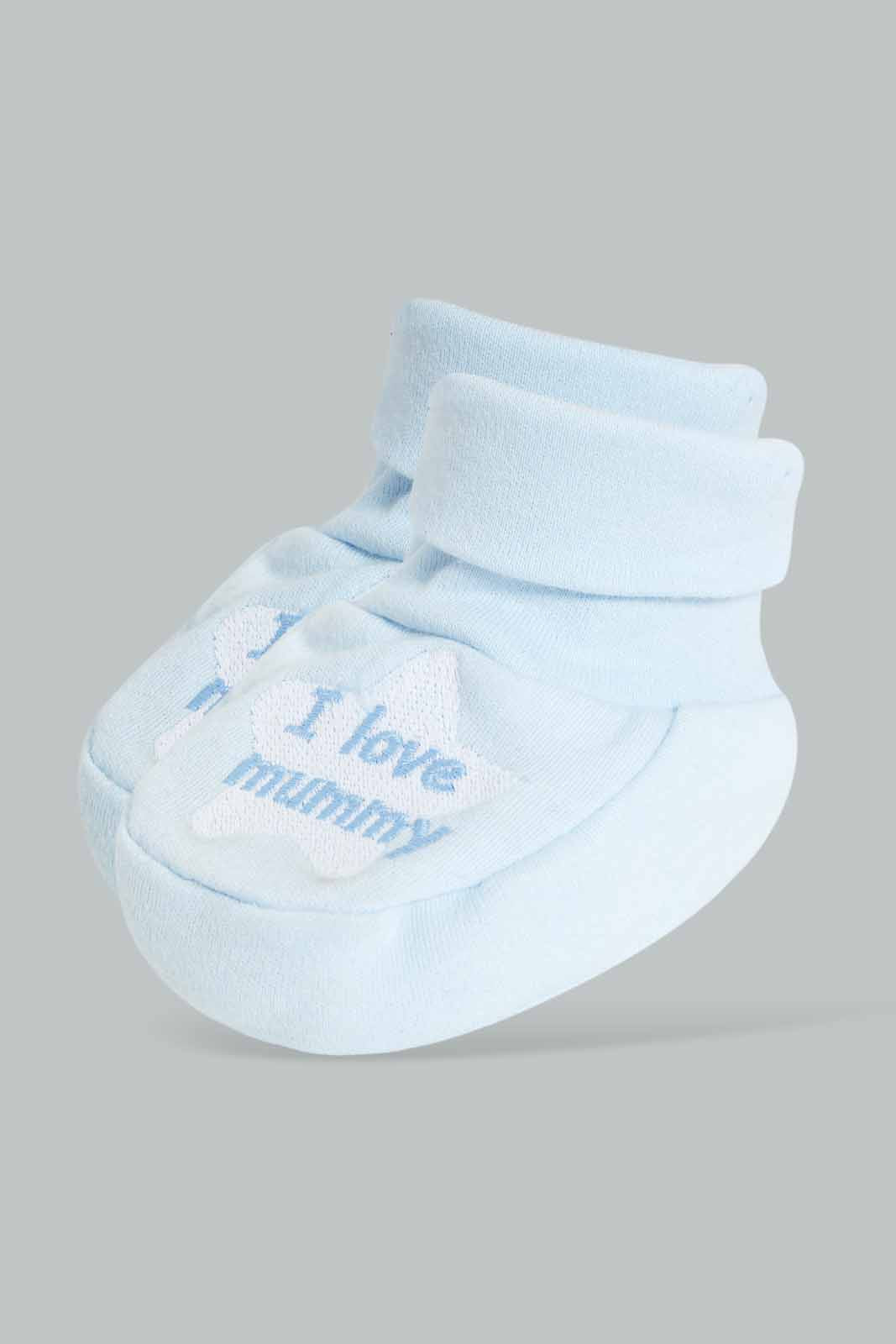 Redtag-Blue-Star-I-Love-Mummy-Pair-Of-Booties-Category:Booties,-Colour:Blue,-Deals:Sale,-Filter:Baby-(0-to-12-Mths),-NBB-Booties,-S22B,-Sale-NBB-APL,-Section:Boys-(0-to-14Yrs)-Baby-0 to 12 Months