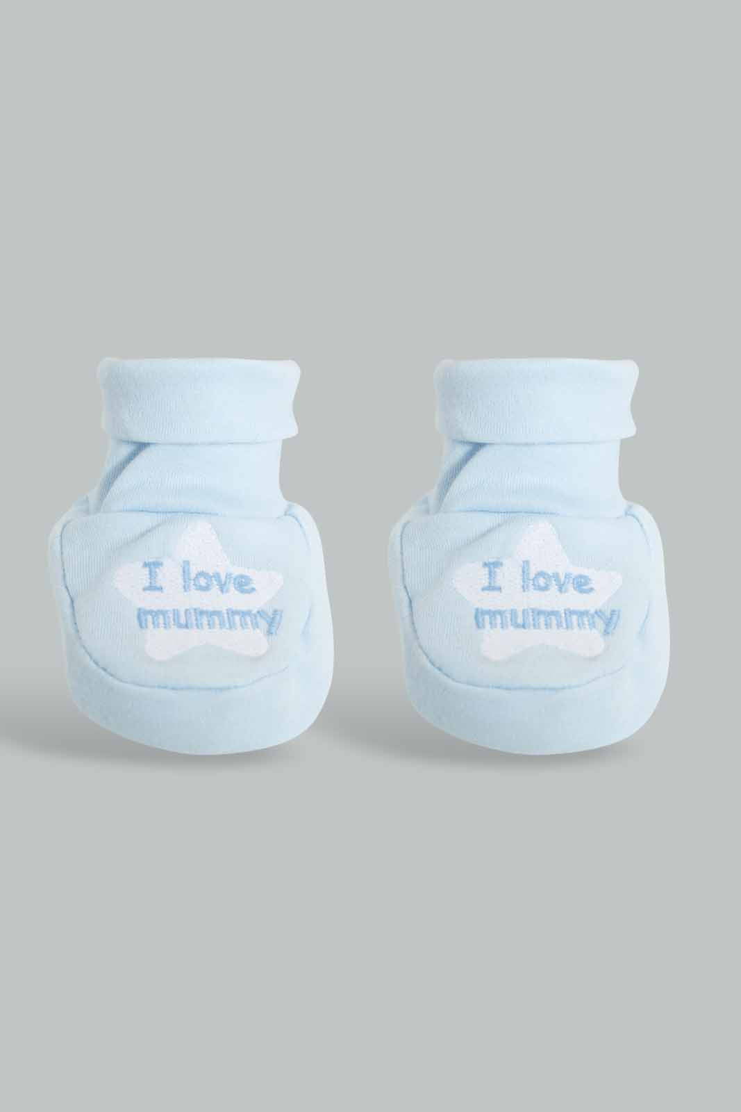 Redtag-Blue-Star-I-Love-Mummy-Pair-Of-Booties-Category:Booties,-Colour:Blue,-Deals:Sale,-Filter:Baby-(0-to-12-Mths),-NBB-Booties,-S22B,-Sale-NBB-APL,-Section:Boys-(0-to-14Yrs)-Baby-0 to 12 Months