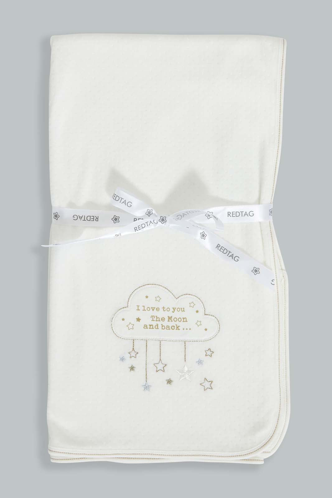 Redtag-White-I-Love-You-To-The-Moon-And-Back-Double-Sided-Blanket-Baby-Blankets-Baby-0 to 12 Months