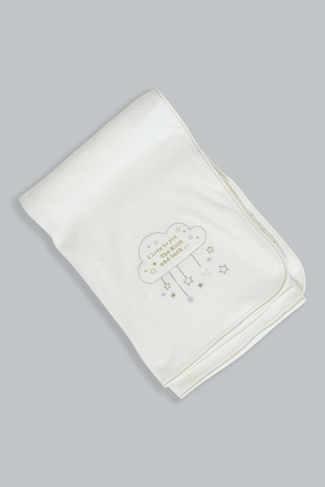 Redtag-White-I-Love-You-To-The-Moon-And-Back-Double-Sided-Blanket-Baby-Blankets-Baby-0 to 12 Months