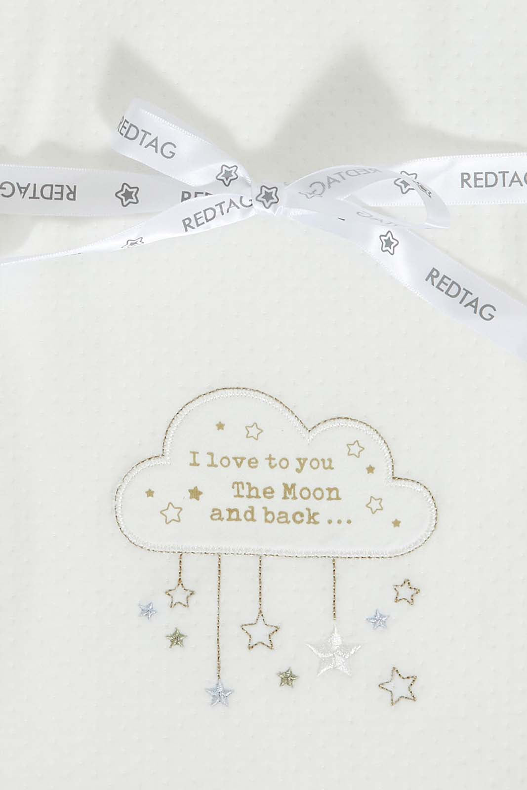 Redtag-White-I-Love-You-To-The-Moon-And-Back-Double-Sided-Blanket-Baby-Blankets-Baby-0 to 12 Months