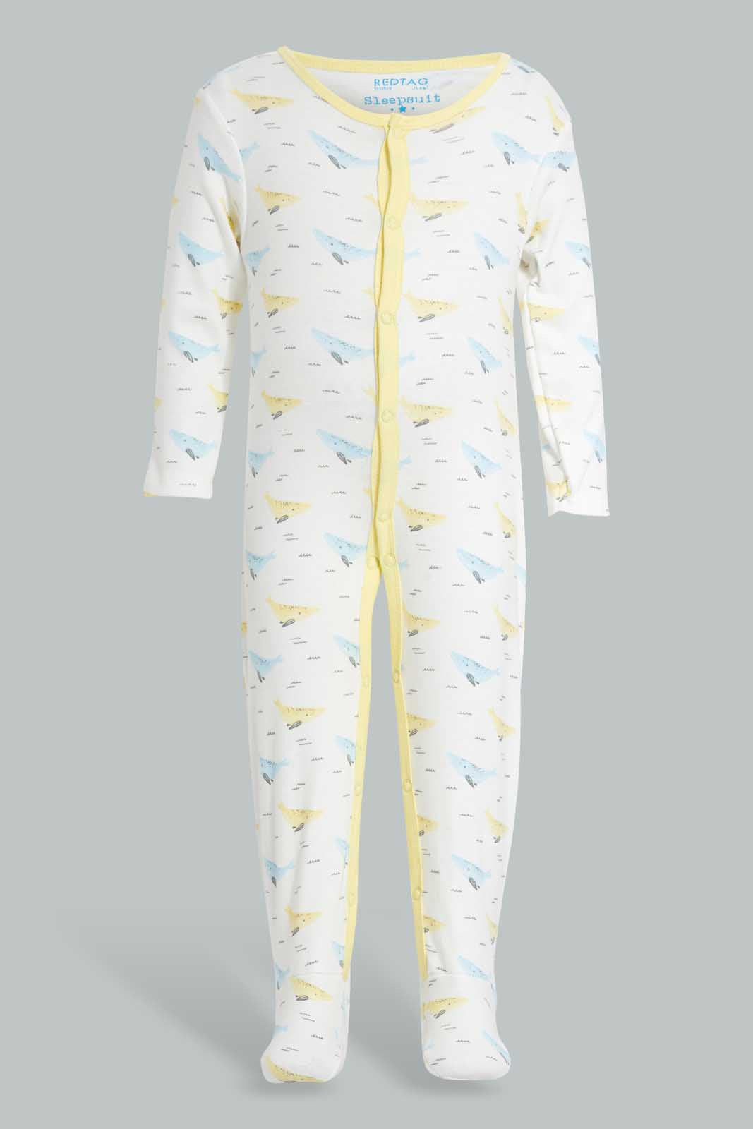 Redtag-Yellow-And-Blue-Whale-Sleep-Suit-Sleepsuits-Baby-0 to 12 Months