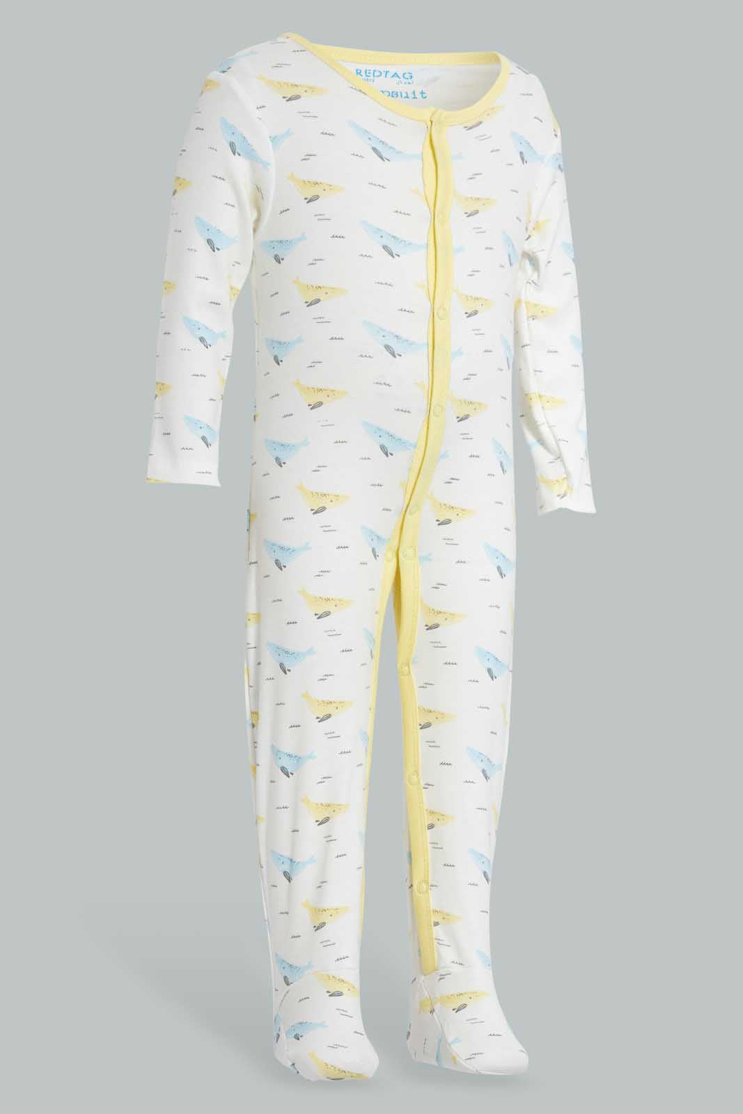 Redtag-Yellow-And-Blue-Whale-Sleep-Suit-Sleepsuits-Baby-0 to 12 Months