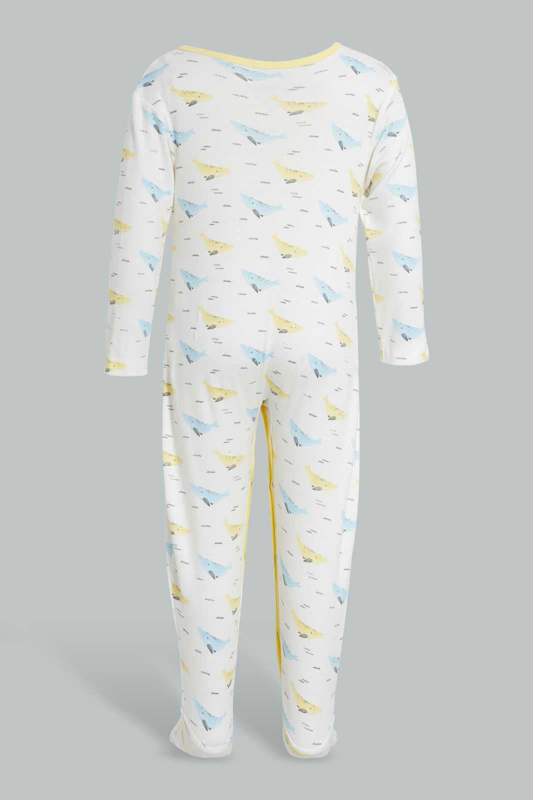 Redtag-Yellow-And-Blue-Whale-Sleep-Suit-Sleepsuits-Baby-0 to 12 Months