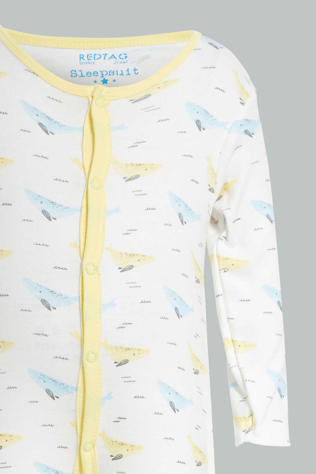 Redtag-Yellow-And-Blue-Whale-Sleep-Suit-Sleepsuits-Baby-0 to 12 Months