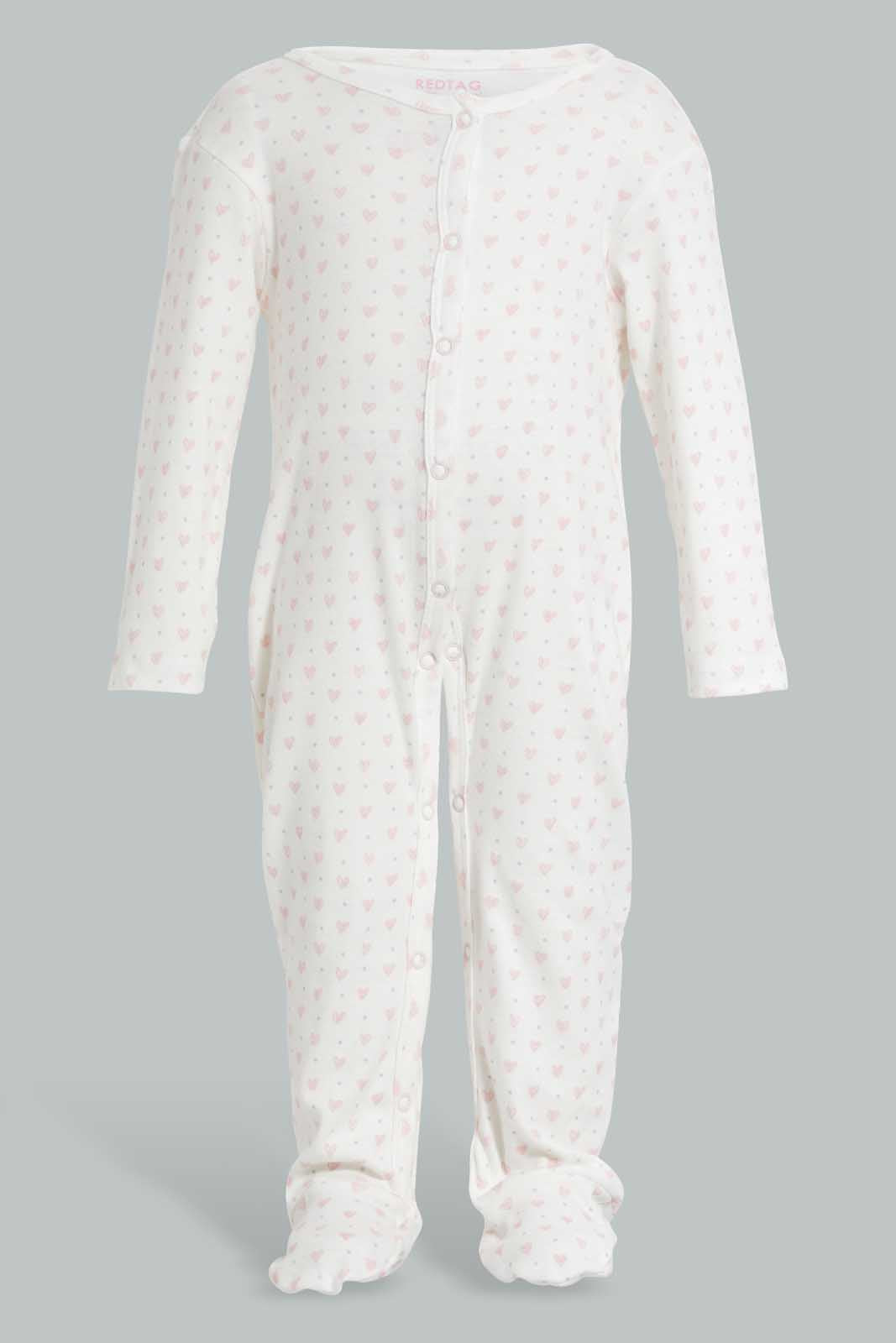 Redtag-Pink-Heart-Print-Sleep-Suit-Sleepsuits-Baby-0 to 12 Months