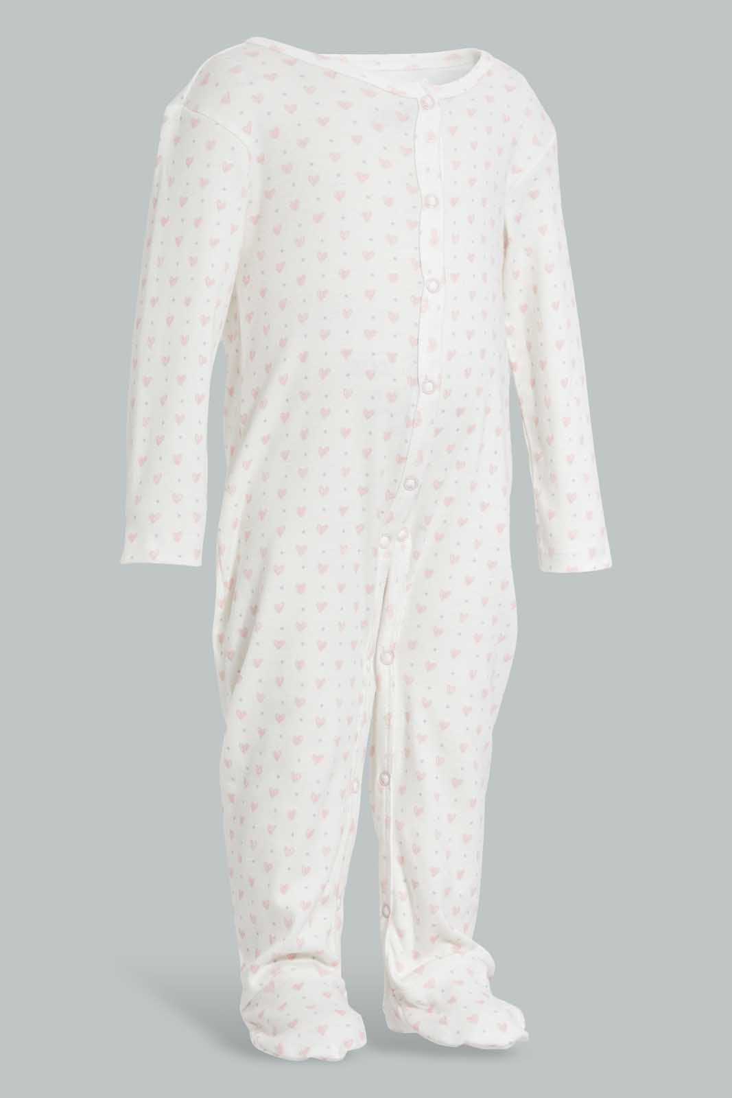 Redtag-Pink-Heart-Print-Sleep-Suit-Sleepsuits-Baby-0 to 12 Months