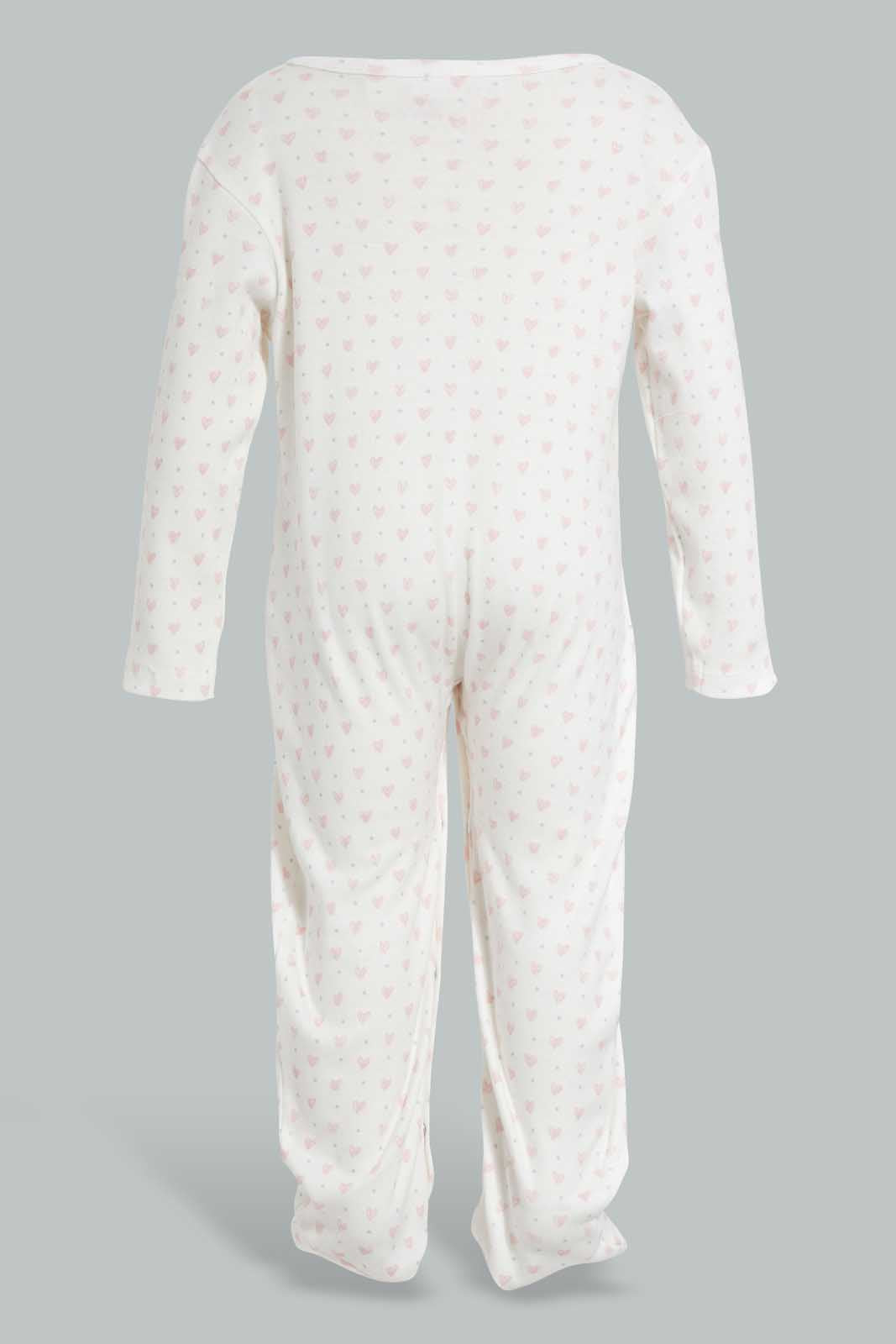 Redtag-Pink-Heart-Print-Sleep-Suit-Sleepsuits-Baby-0 to 12 Months