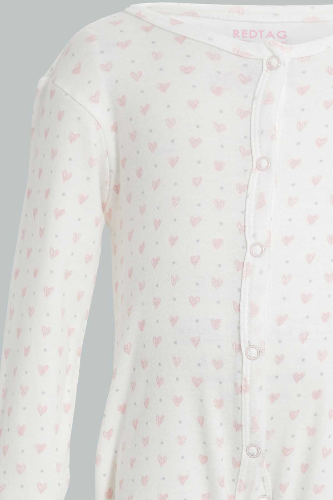 Redtag-Pink-Heart-Print-Sleep-Suit-Sleepsuits-Baby-0 to 12 Months