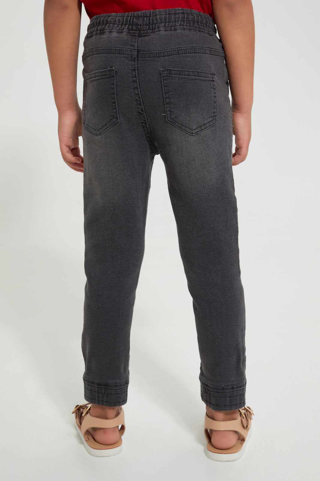 Redtag-Grey-Knit-Denim-Jogger-Jeans-Baggy-Fit-Girls-2 to 8 Years