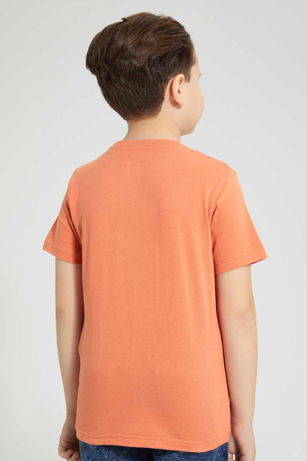 Redtag-Brown-And-Beige-2-Pack-Assorted-Print-T-Shirt-All-Over-Prints-Boys-2 to 8 Years