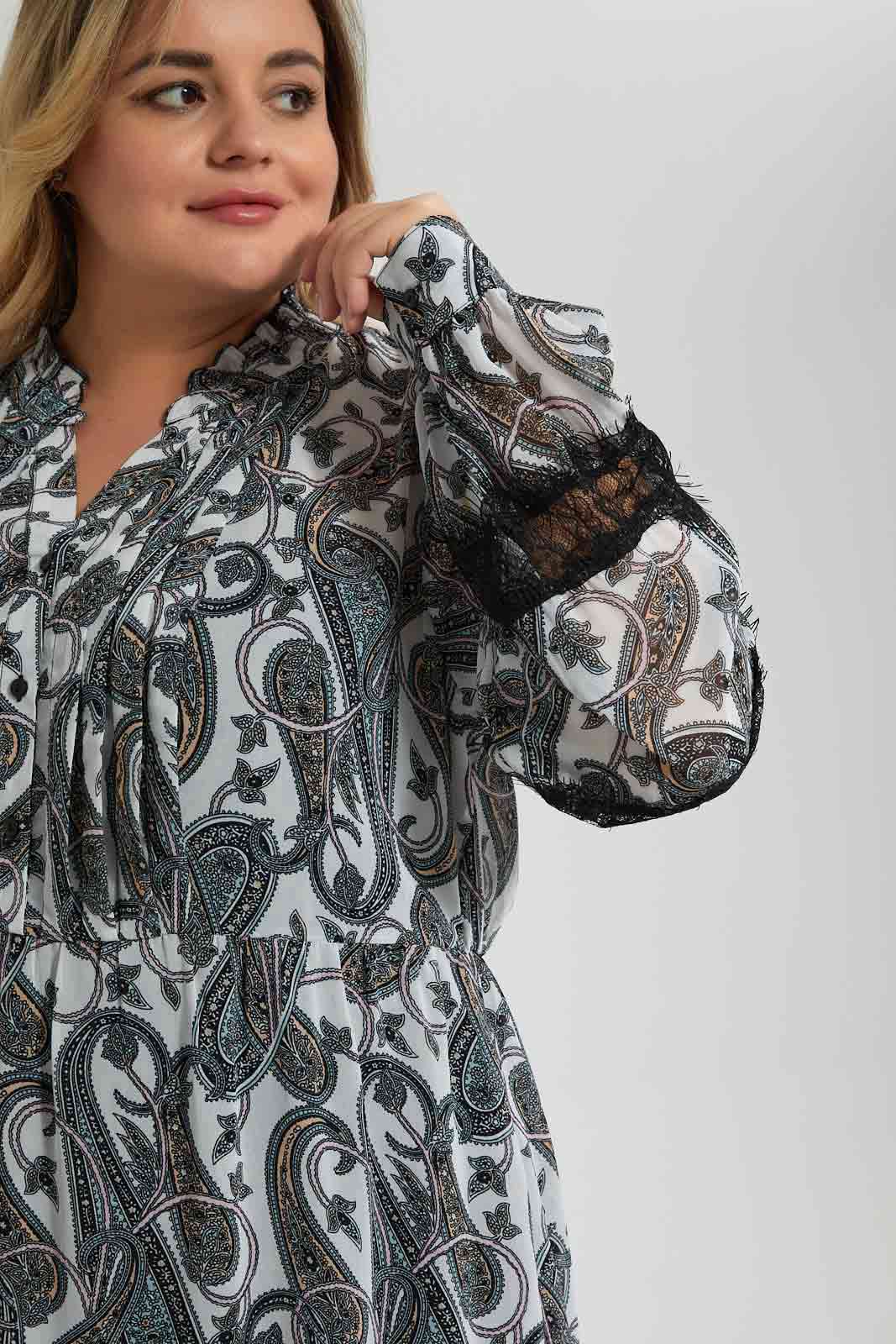 Redtag-Black-And-White-Paisley-Dress-With-Lace-Colour:Black,-Colour:White,-Filter:Plus-Size,-LDP-Dresses,-New-In,-New-In-LDP,-Non-Sale,-S22A,-Section:Women-Women's-