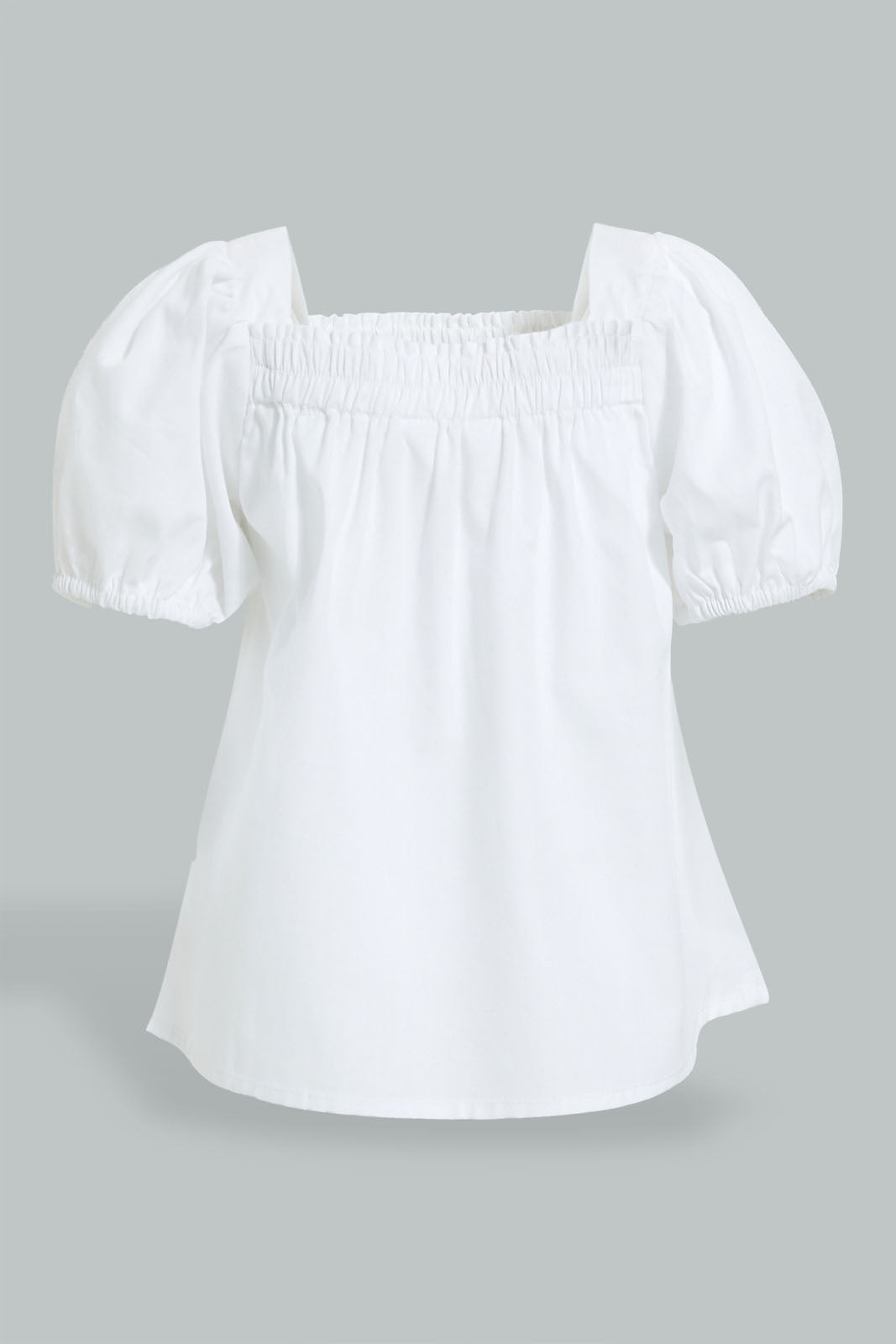 Redtag-White-Puff-Sleeves-Plain-Top-Blouses-Infant-Girls-3 to 24 Months