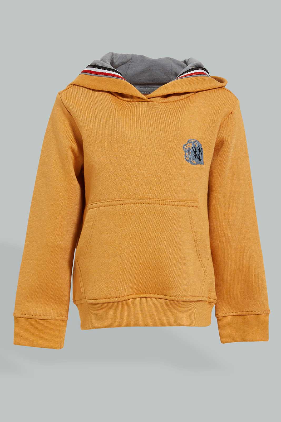 Redtag-Mustard-Hoody-Jog-Set-With-Kangaroo-Pocket-(2-Pack)-Jog-Sets-Infant-Boys-3 to 24 Months