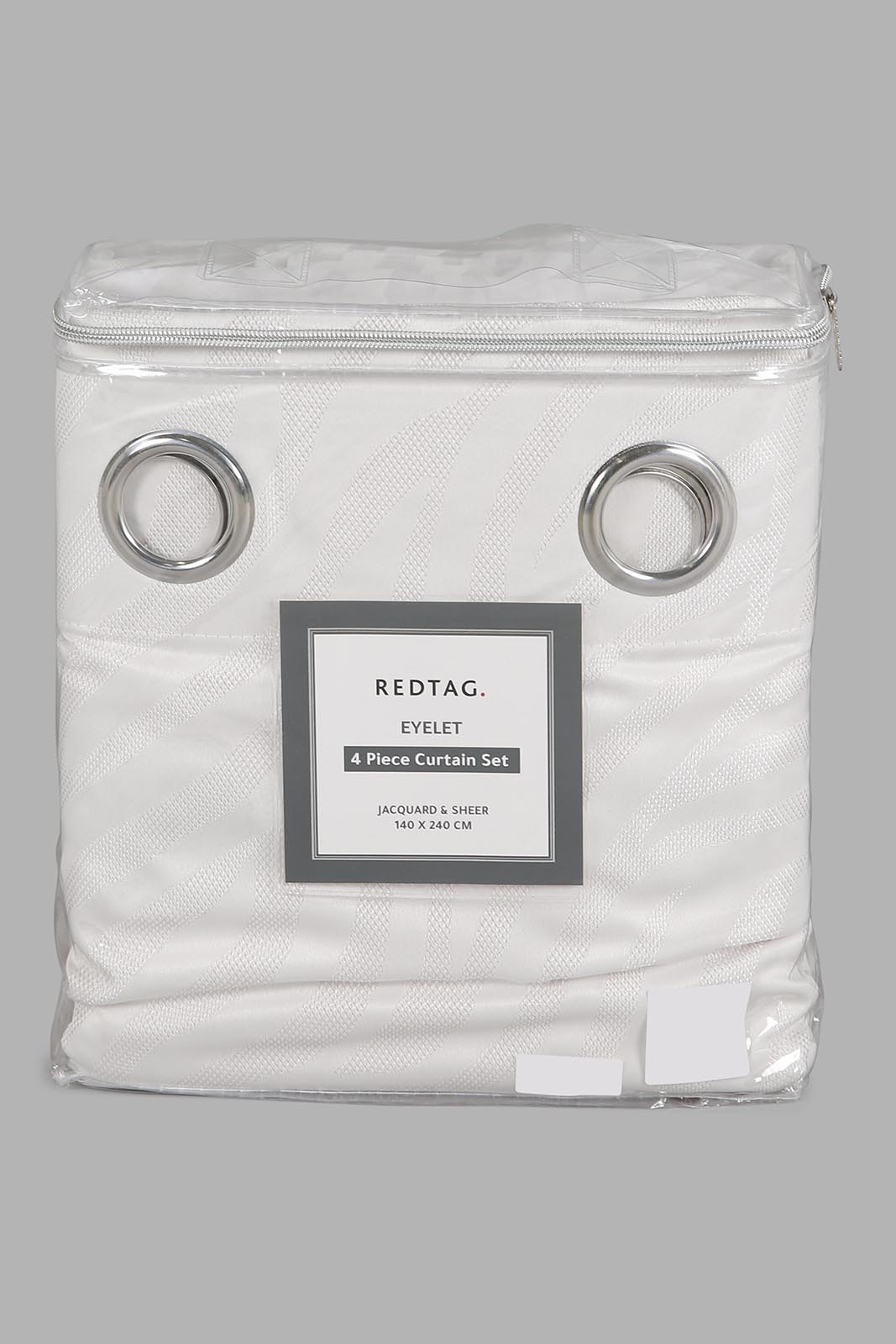 Redtag-Beige-Geometric-Jacquard-&-Sheer-4-Piece-Curtain-Set-Category:Curtains,-Colour:Beige,-Deals:New-In,-Filter:Home-Bedroom,-HMW-BED-Curtains,-LEGACY,-New-In-HMW-BED,-Non-Sale,-Section:Homewares,-W22A-Home-Bedroom-