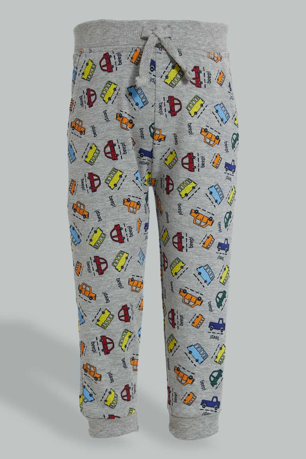 Redtag-Red-And-Grey-Printed-Active-Pant-(2-Pack)-Joggers-Infant-Boys-3 to 24 Months