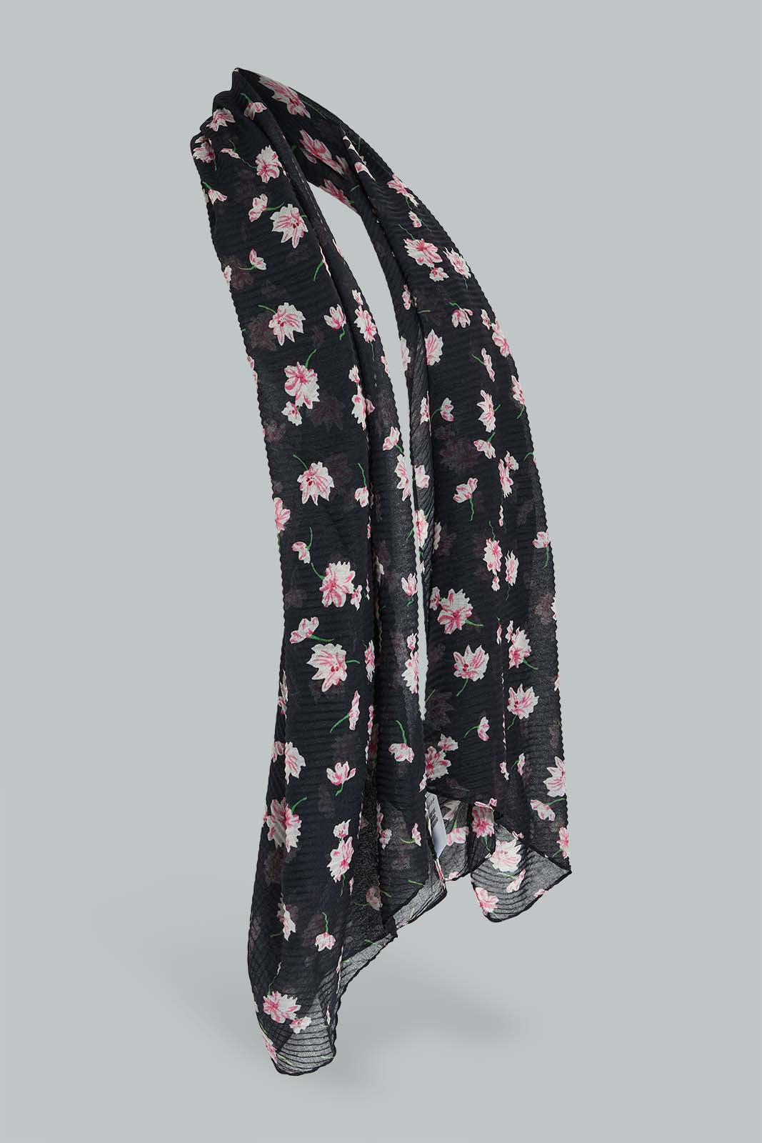 Redtag-Black-Grilled-Printed-Scarf-Fashion-Scarves-Women-