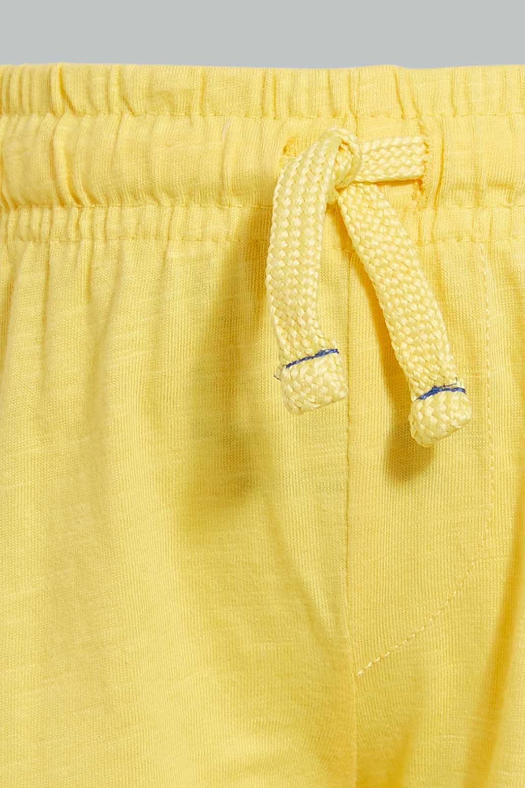Redtag-Yellow-Slub-Jersey-Active-Short-Active-Shorts-Infant-Boys-3 to 24 Months