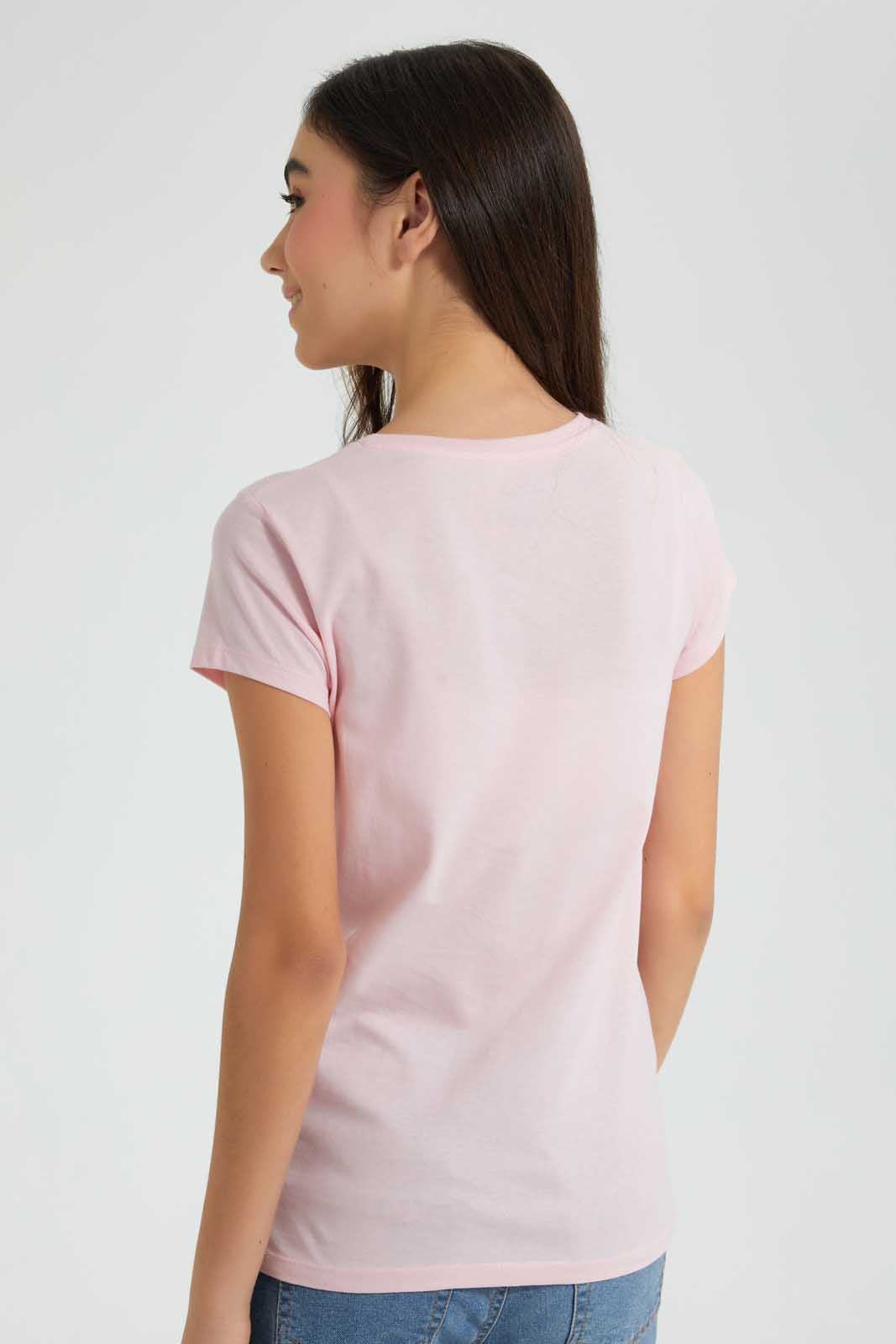 Redtag-Pink-Graphic-T-Shirt-Cropped-Tops-Senior-Girls-9 to 14 Years