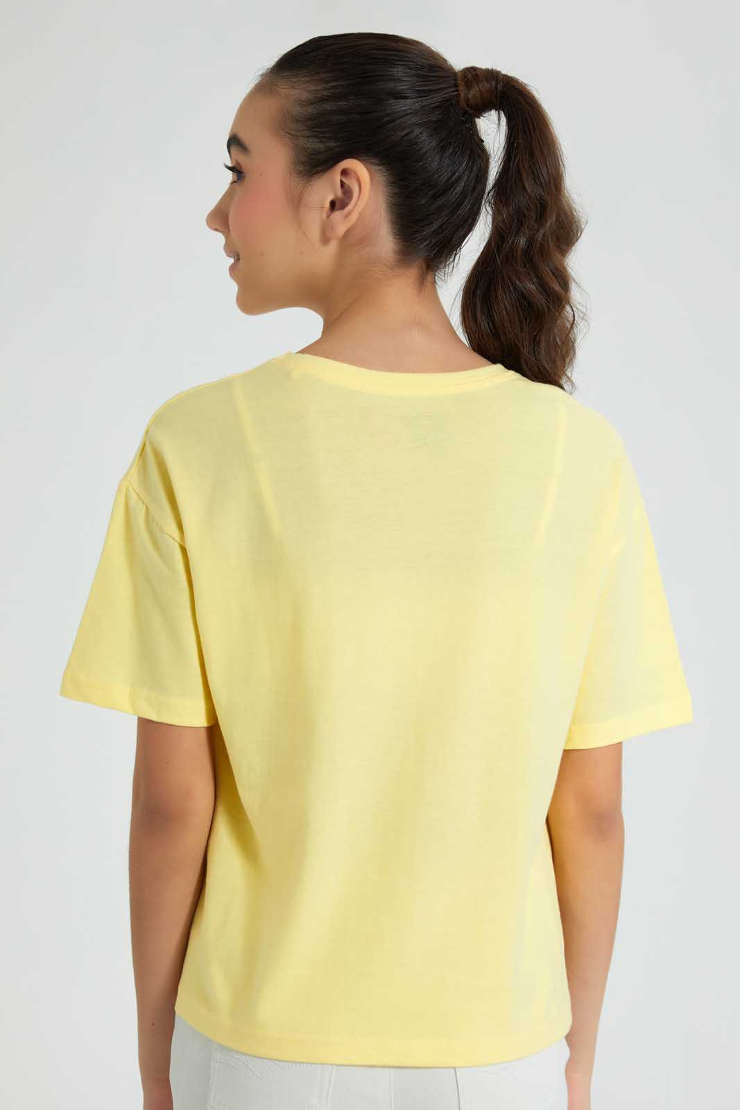 Redtag-Yellow-Emboss-Top-Cropped-Tops-Senior-Girls-9 to 14 Years