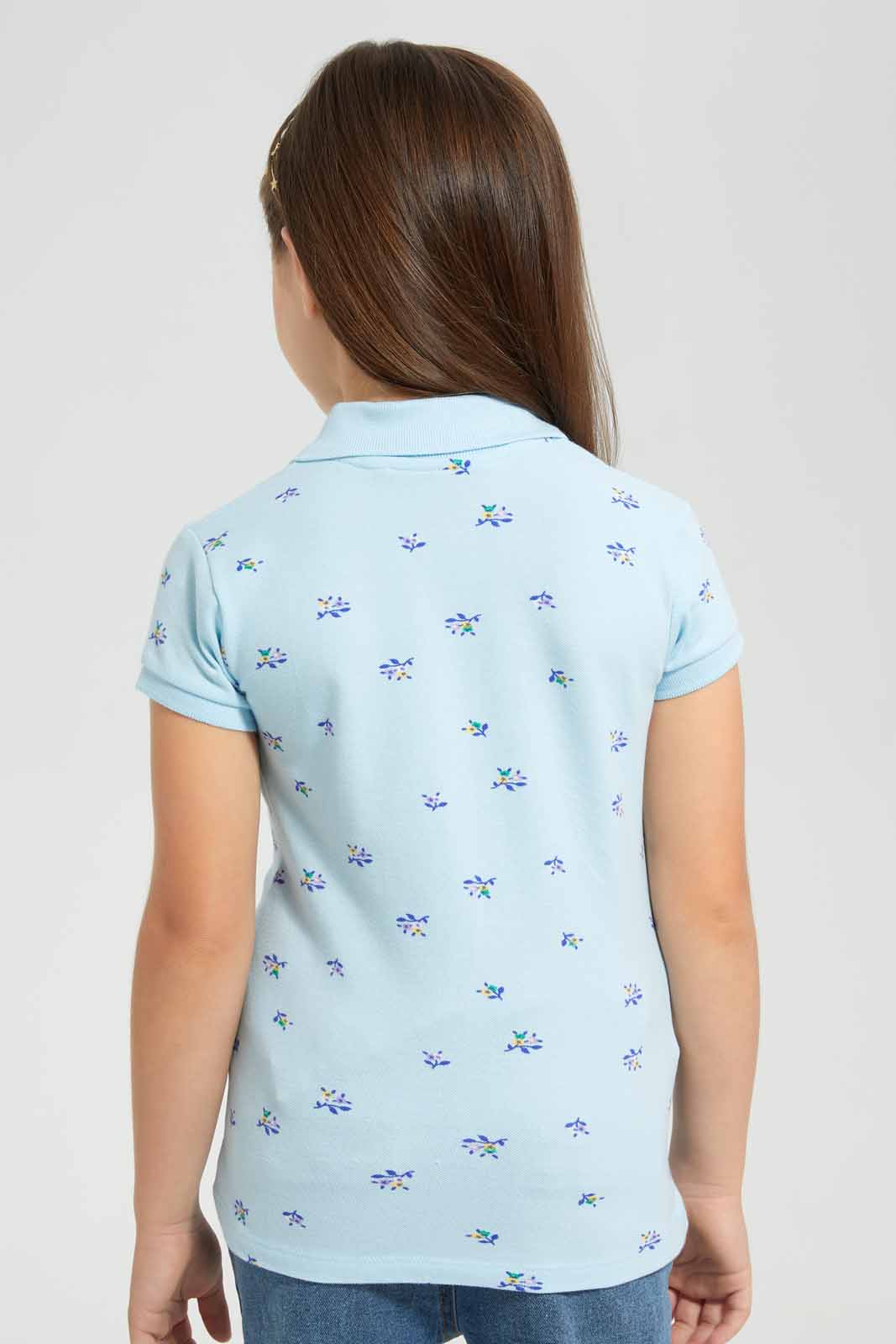 Redtag-Blue-Aop-Polo-Tee-Category:T-Shirts,-Colour:Blue,-Filter:Girls-(2-to-8-Yrs),-GIR-T-Shirts,-New-In,-New-In-GIR-APL,-Non-Sale,-S22B,-Section:Kidswear,-TBL-Girls-