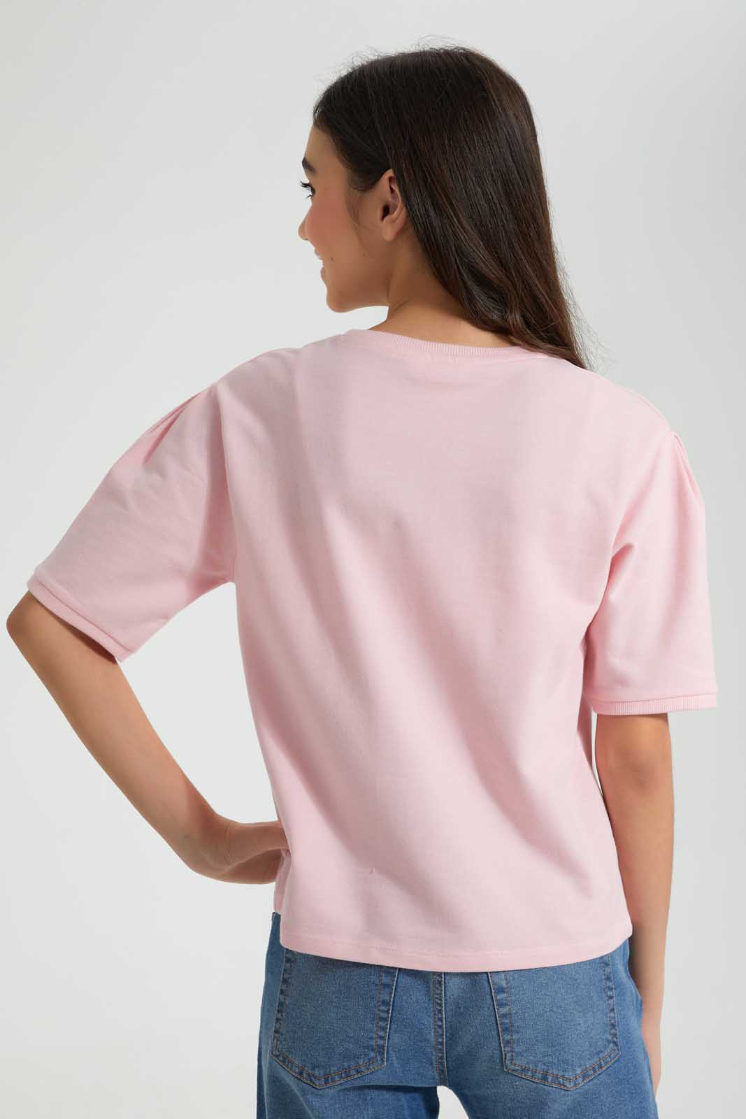 Redtag-Pink-Extended-Sleeve-Top-Cropped-Tops-Senior-Girls-9 to 14 Years