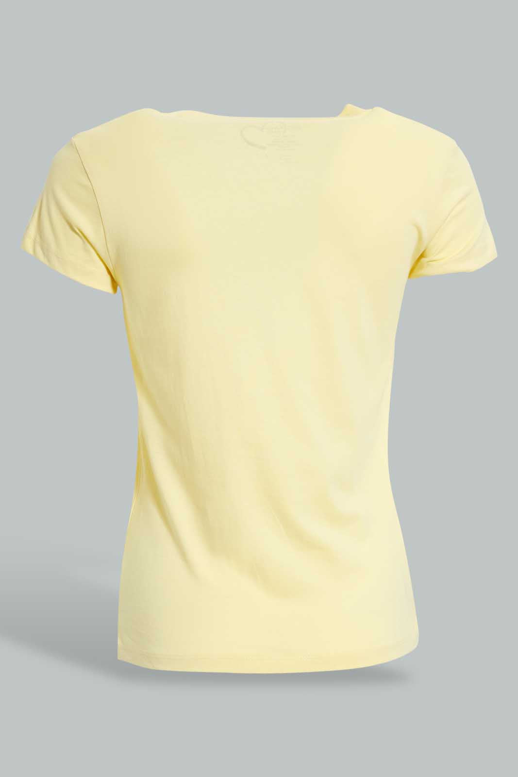 Redtag-Grey-Melange/Yellow-2Pcs-Pack-Top-Tops-Senior-Girls-9 to 14 Years